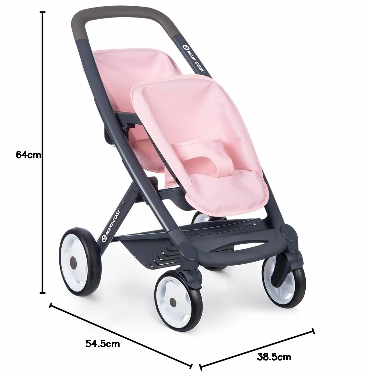 Smoby Quinny podwójny wózek sportowy różowy – dla lalek do 42 cm – wózek w stylu Quinny; dla dzieci od 3 lat