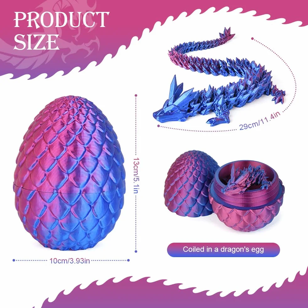 OSDUE Zabawka na biurko z nadrukiem 3D, smocze jajko, giętka i elastyczna, ze zdejmowaną tajemnicą, zabawka fidget, do polowania na jajka wielkanocne, dekoracja domu, biura dla dzieci, lazurowy fiolet