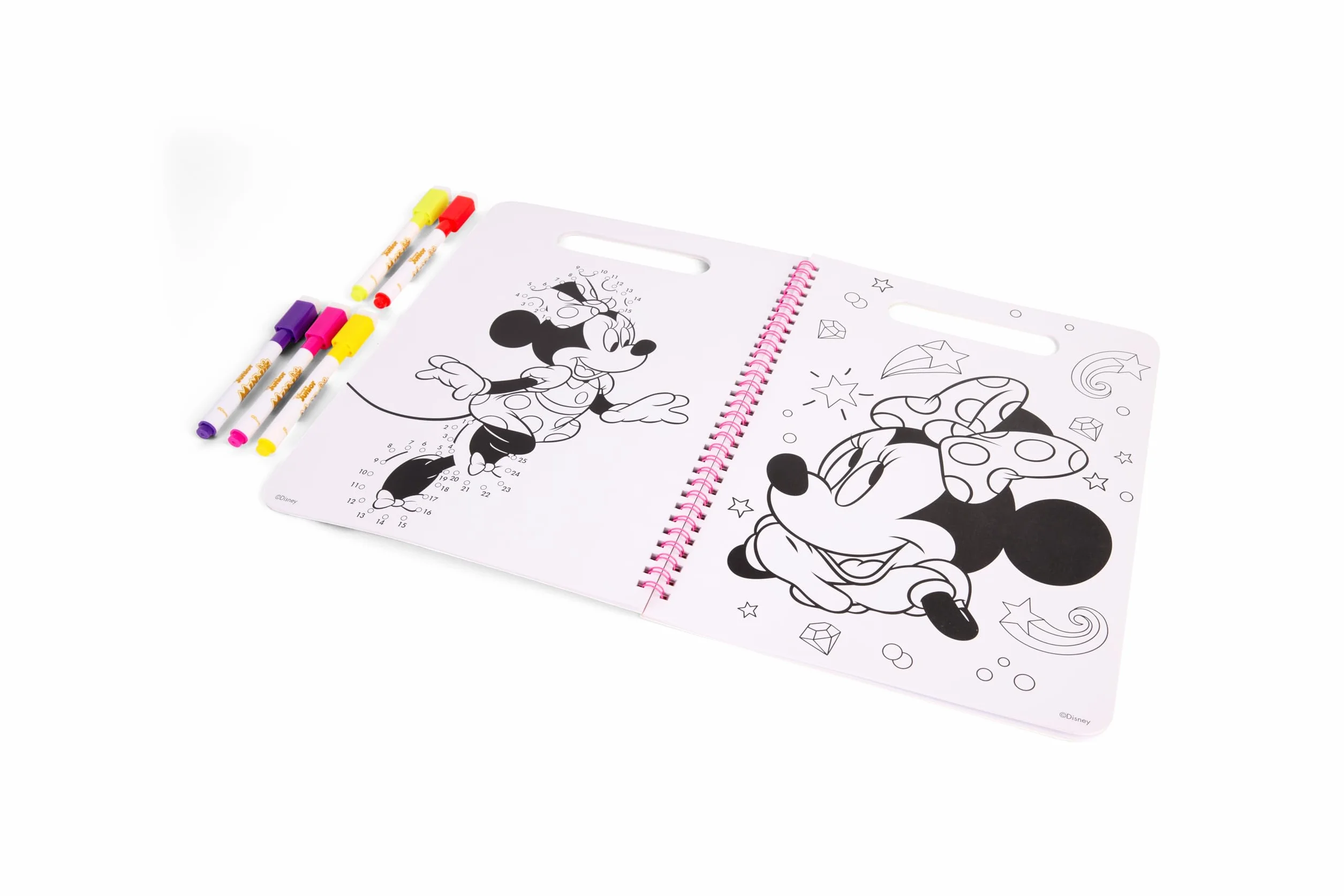 Minnie Mouse Wipe-Clean książka z ćwiczeniami, kolorowanka wielokrotnego użytku dla dzieci od 3 lat, 40 stron z zmywalnymi motywami, z 5 pisakami i wiązaniem spiralnym, książka zajęć do malowania i