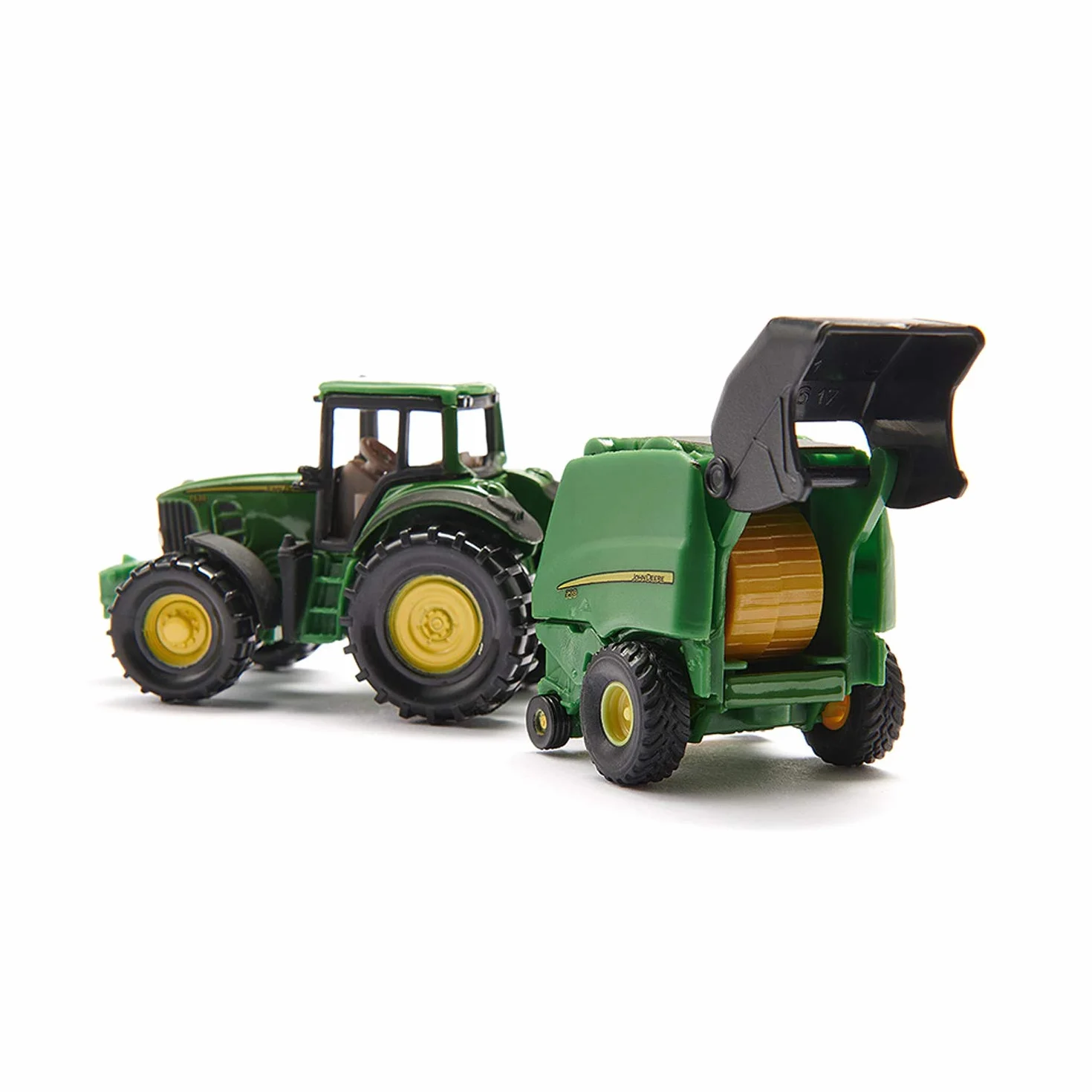 Siku 1665, John Deere Traktor z prasą do belowania, Z 2 belami siana, Metal,Tworzywo sztuczne, Zielony, Ruchome części