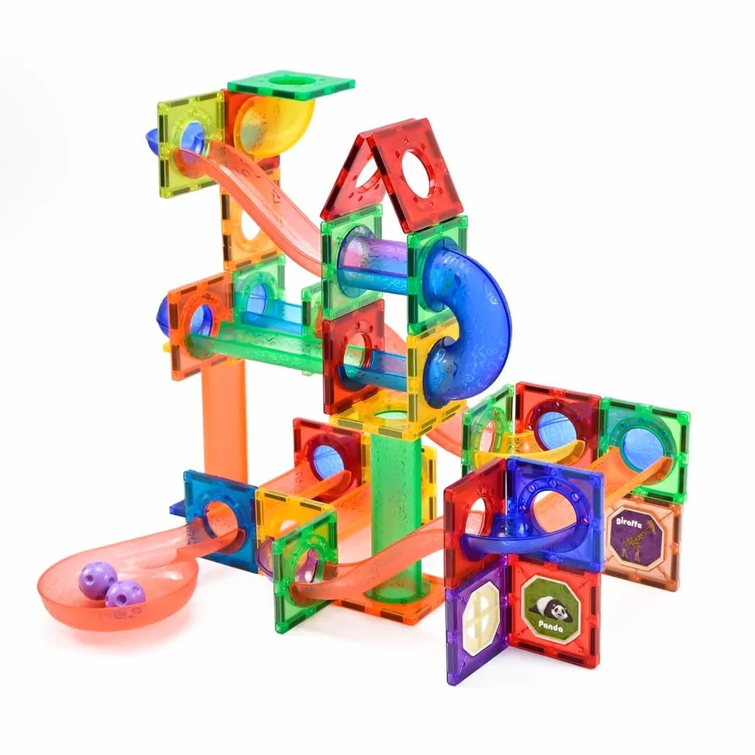 WonderToys Kulkowy tor wyścigowy, 100 sztuk, zestaw klocków magnetycznych, zabawka edukacyjna dla dzieci, dziewczynek i chłopców w wieku 3–7 lat, gry edukacyjne