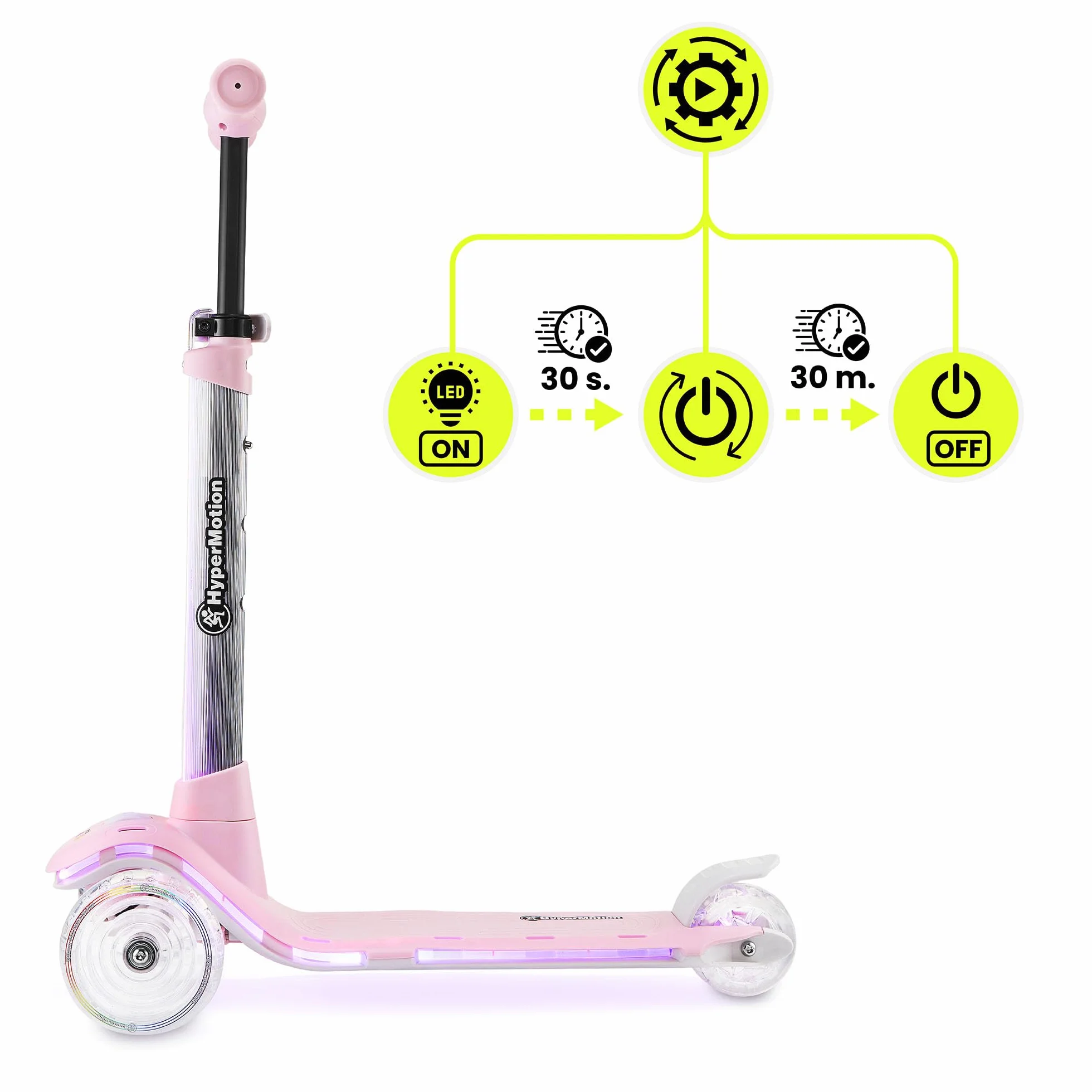 HyperMotion BECKY Hulajnoga Trójkołowa 3–8 lat z LED RGB Podświetleniem Regulowana Kierownica