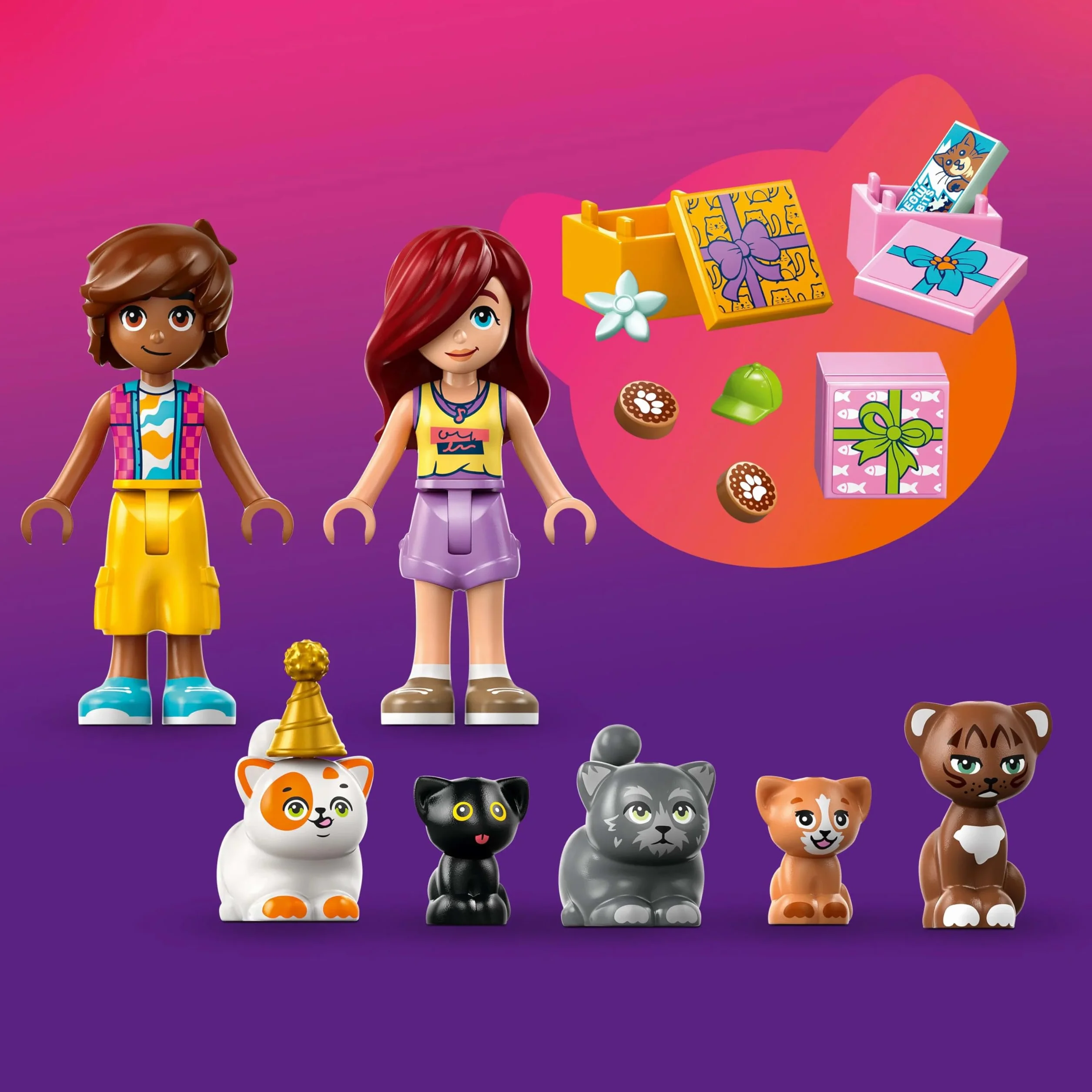 LEGO Friends Kocie przyjęcie urodzinowe i domek na drzewie, zabawka dla dziecka z pięcioma figurkami zwierząt, zestaw dla 6-latki i pomysł na prezent dla dziewczynki, chłopca, miłośnika kotów 42666
