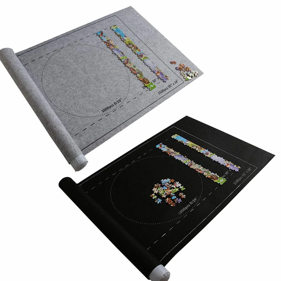 Puzzle Mata do przechowywania, filcowa zwijana mata do puzzli, koc podróżny, duża przenośna mata do puzzli, do domu, podróży, przechowywania mieści do 3000 sztuk, 66 x 117 cm (czarna)