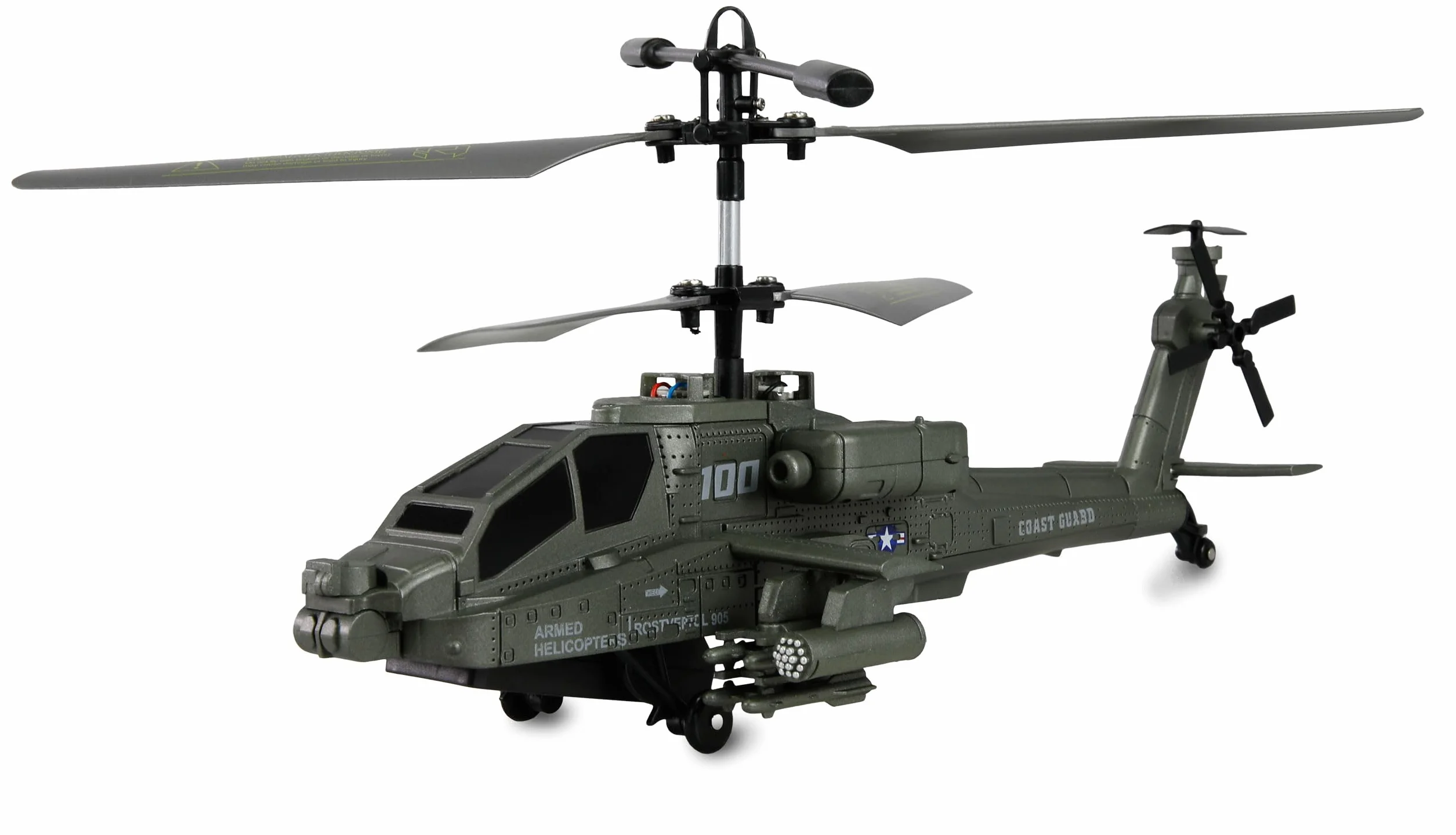 Apache AH-64 Helicopter Coaxial 3,5-kanałowy RTF z pilotem zdalnego sterowania, akumulator, kabel do ładowania, 250 mm, ciemnozielony