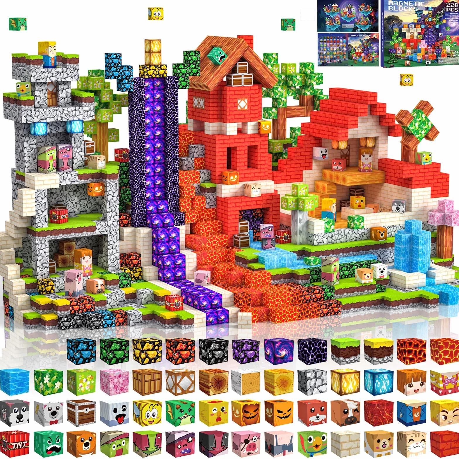 Klocki Magnetyczne 220 PCS 2CM, 3+ Zabawki sensoryczne STEM Montessori, Magnetyczne Klocki dla 3 4 5 6 7 8 9 10 11 12 8-12 lat Chłopcy i dziewczynki Prezenty urodzinowe