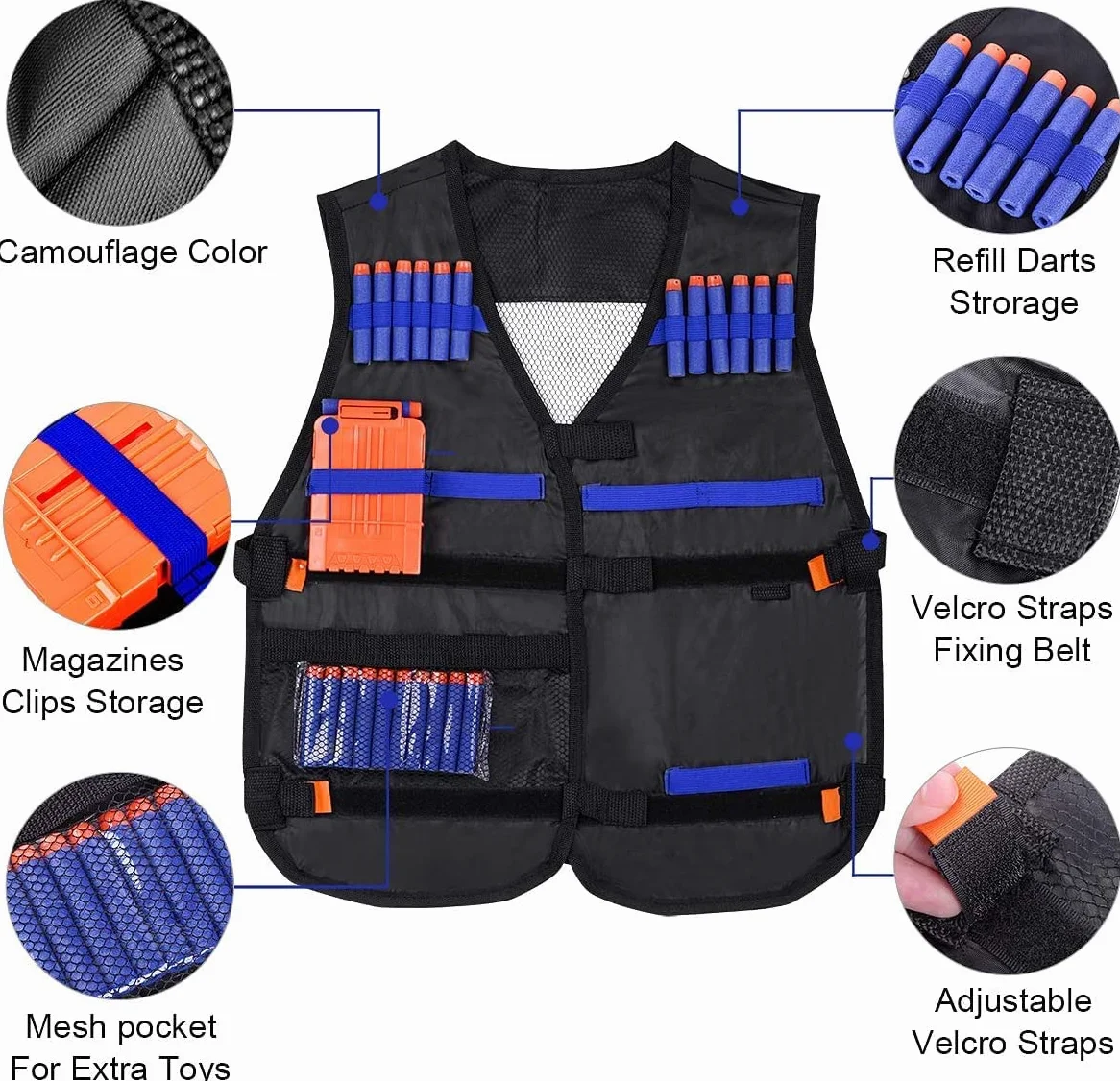 EXTSUD Zestaw 2 kamizelek taktycznych dla dzieci, kurtka taktyczna, zestaw do pistoletów Nerf N-Strike Elite, Kids Tactical Vest für Nerf Zubehör Set