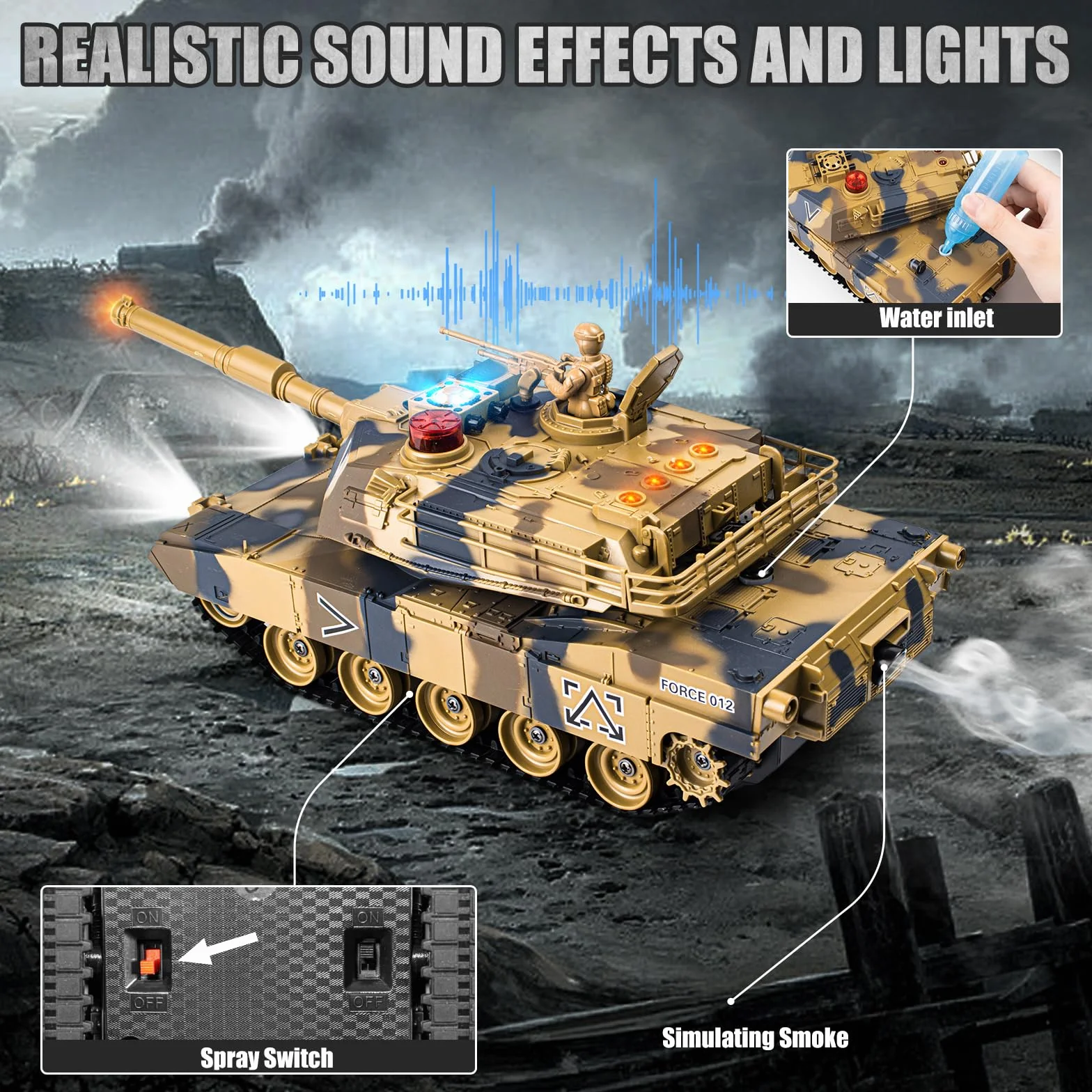 Supdex RC czołg, pilot zdalnego sterowania 1/24 model czołgu USA M1A2 i Chiny 99 z 2,4 GHz ze światłem i dymem, efekty dźwiękowe i wibracje, dla dzieci od 6 lat, prezent dla chłopców