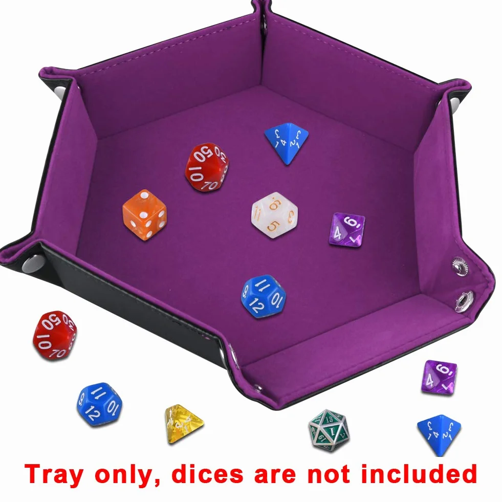 SIQUK Dwustronna taca na kości, składana sześciokątna skóra PU i ciemnofioletowy aksamitny uchwyt na kości do Dungeons and Dragons RPG Dice Gaming D&D i innych gier stołowych