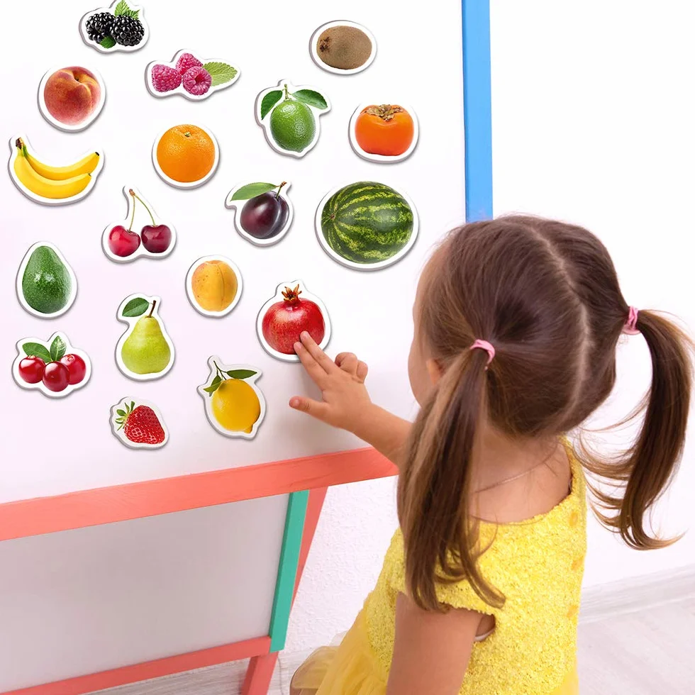 Magnesy na lodówkę dla dzieci ZESTAW MAGDUM ZOO + farma + owoce + warzywa – 85 magnesów dla małych dzieci – magnesy na lodówkę dla dzieci zabawki dla małych dzieci – zabawki dla dzieci