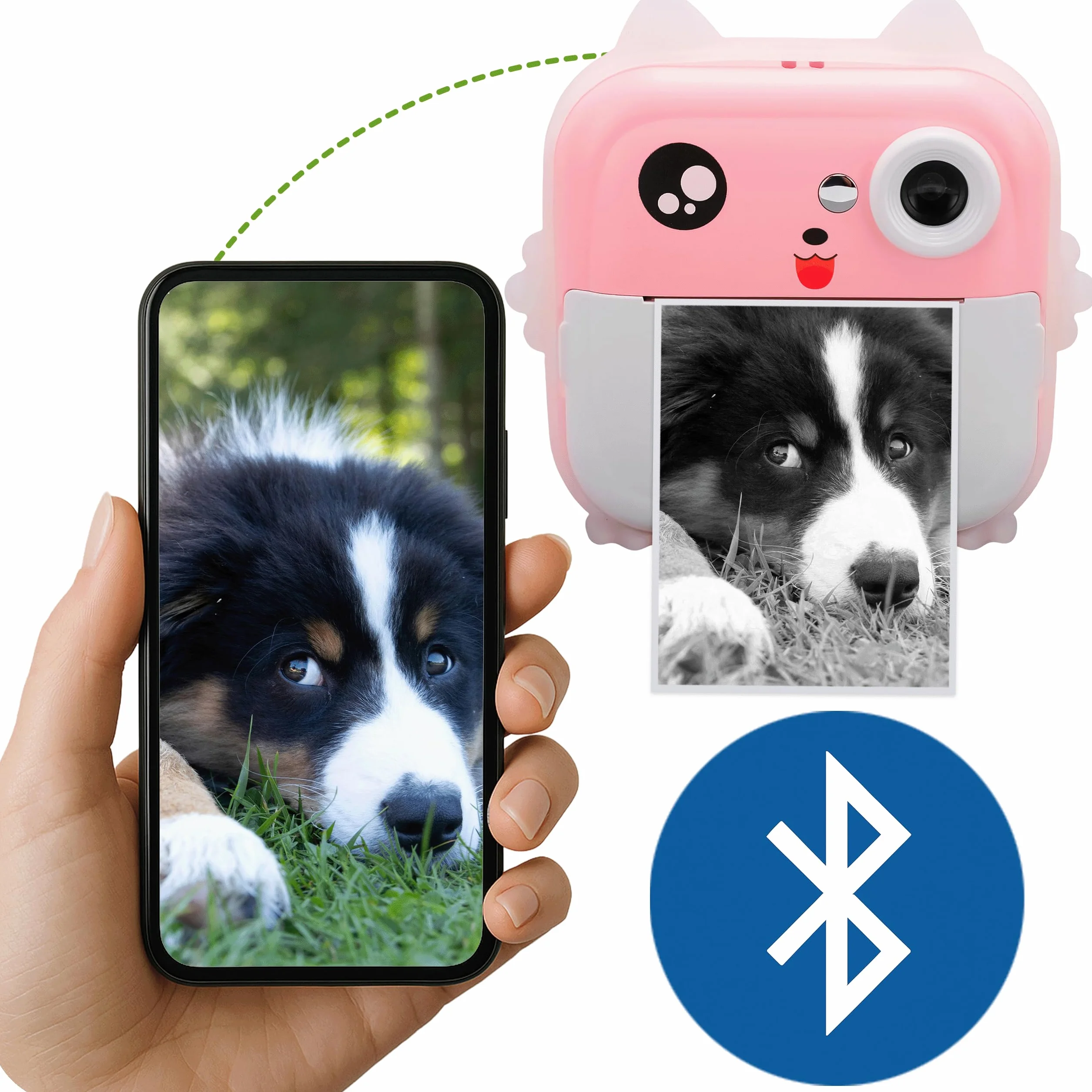 KRUMAD Mini kamera natychmiastowa z drukarką do zdjęć, fotodrukarka dla dzieci i nastolatków, aparat z Bluetooth, grami, nagrywaniem wideo i naklejkami