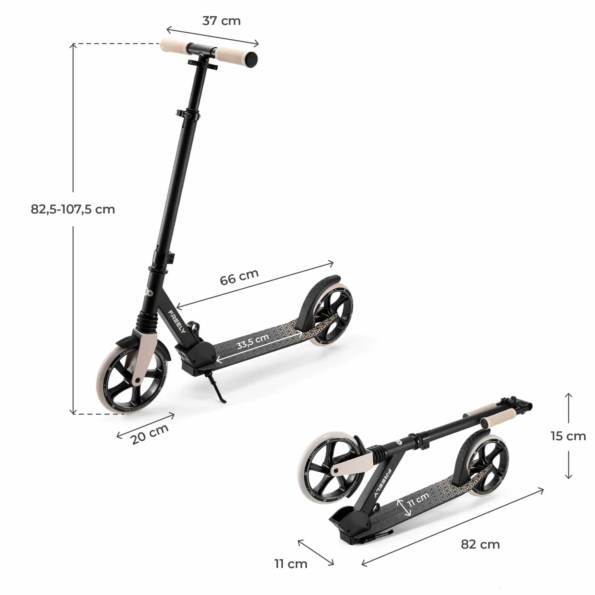 Kinderkraft Freely Scooter hulajnoga dla dzieci od 3 lat, do 100 kg, szybkie składanie, kółka z polipropylenu, kolor beżowy