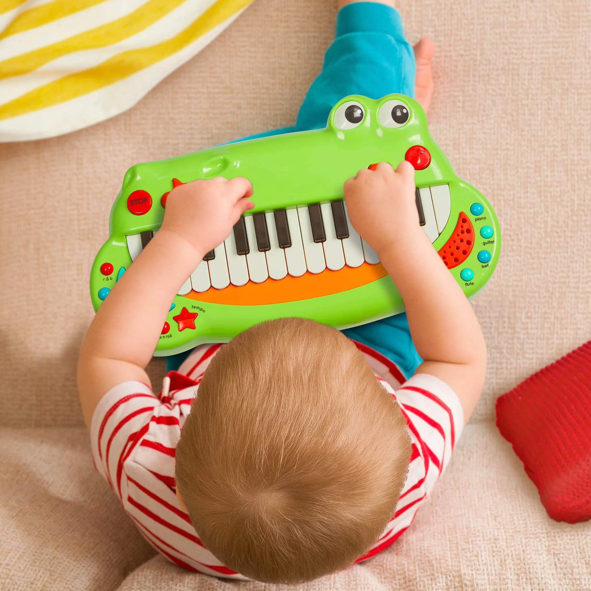 Battat BT4680Z krokodyl zabawka dla małych dzieci, muzyczne dzieci, pianino z 5 ustawieniami instrumentów - 2 lata +, zielona