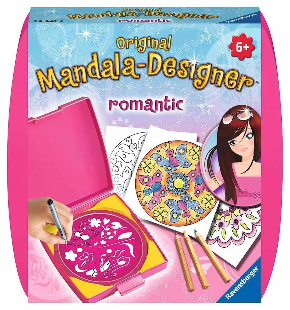 Ravensburger Mandala Designer Mini romantic 29947, Zeichnen lernen für Kinder ab 6 Jahren, Zeichen-Set mit Mandala-Schablone für farbenfrohe Mandalas