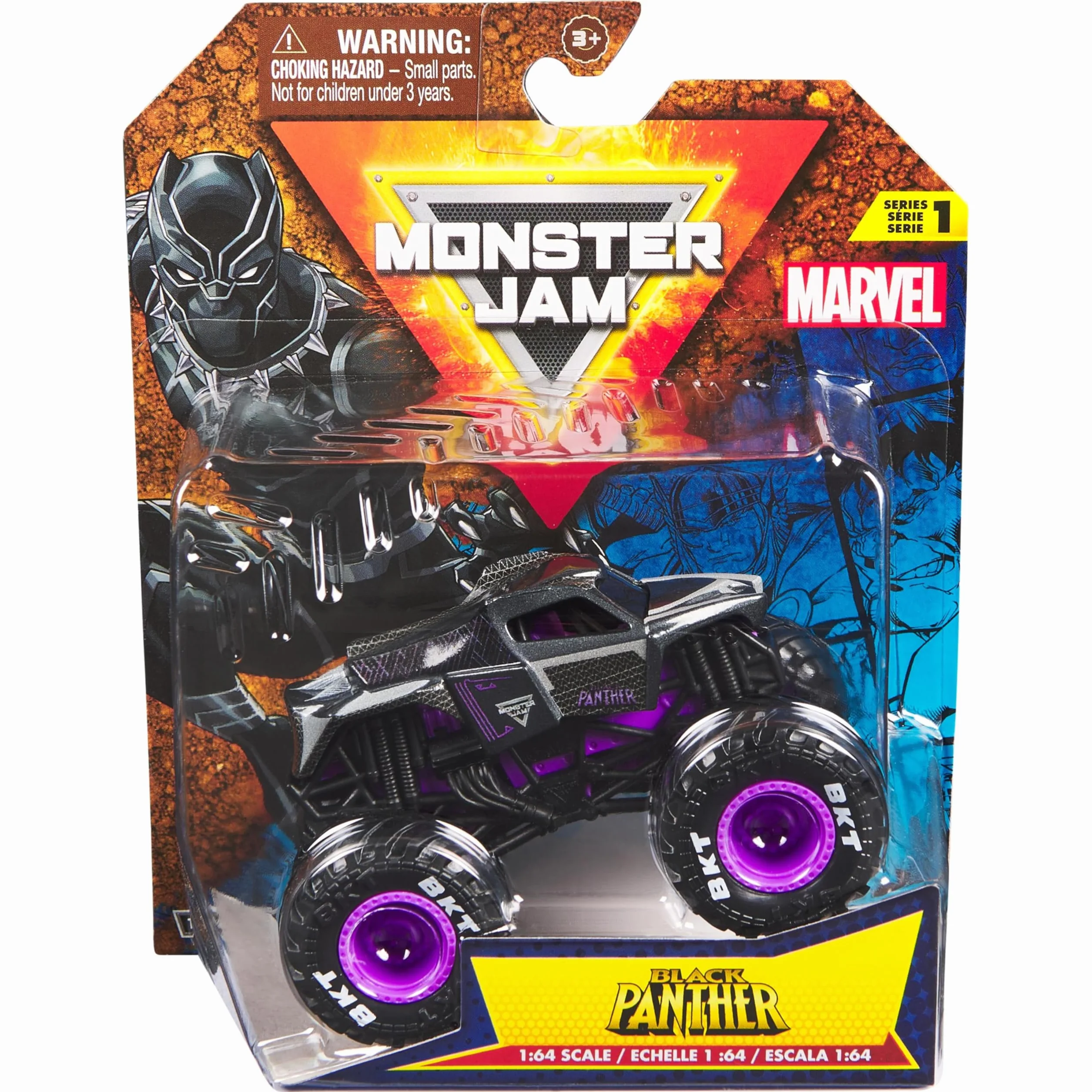 Monster Jam Marvel - 1 Vehicle Die-CAST 1:64 Marvel - 1 Autentyczny pojazd Monster Truck Oficjalny pokaz kolekcjonerski w skali 1:64 - Zabawka dla dzieci 3 lata i więcej - model losowy