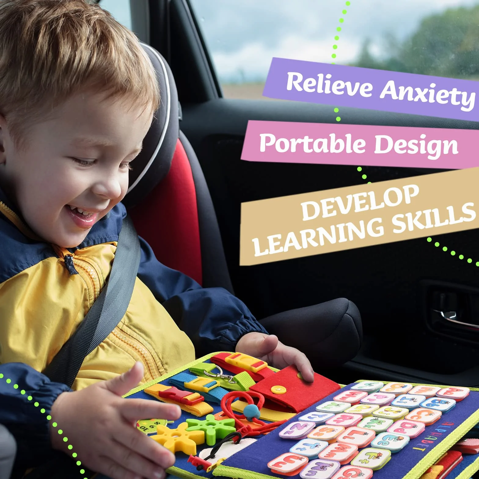 TenFans Space World Busy Board dla dzieci, zabawka Montessori, 3, 4, 5 lat, gra edukacyjna do nauki umiejętności motorycznych, zabawki dla niemowląt, zabawki podróżne do podróży samolotem, samochód