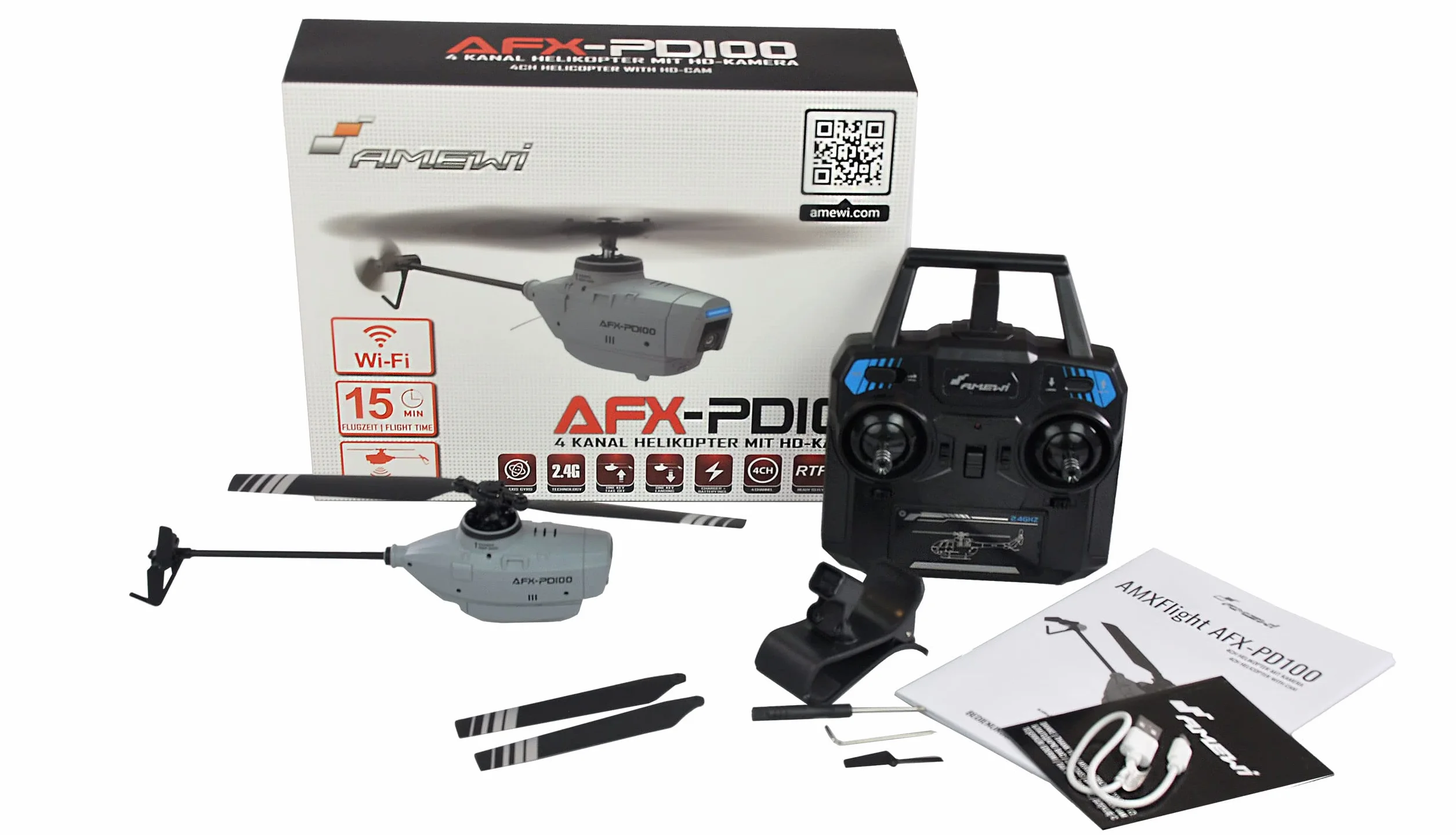 Amewi 25323 AFX-PD100 4-kanałowy helikopter z kamerą HD 6G 2,4GHz RTF, szary