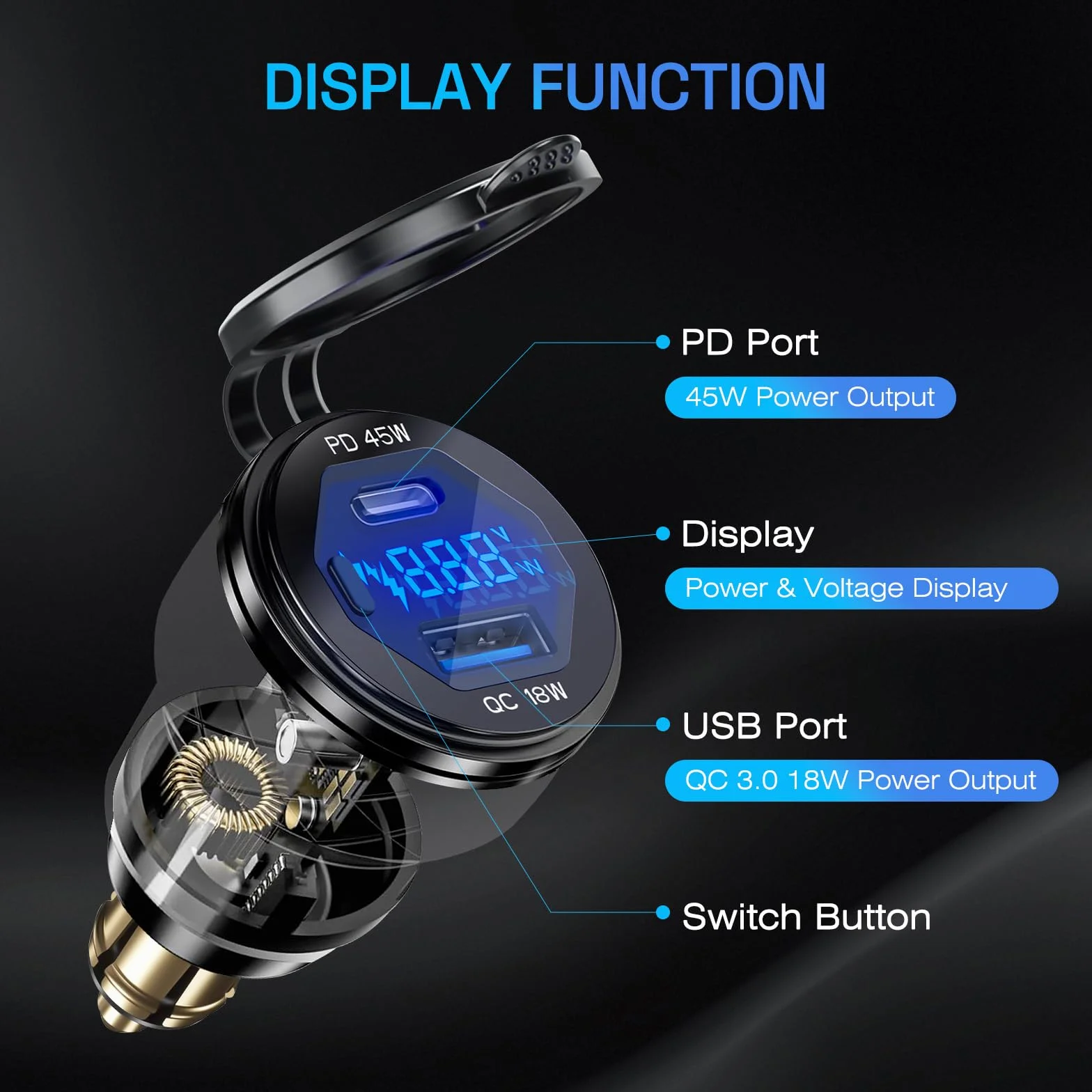 Adapter wtyczki DIN Hella na ładowarkę USB: 45 W USB C PD3.0 i 18 W QC3.0 gniazdo ładowarki motocyklowej do 12 V-24 V BMW Triumph Tiger Ducati, wodoodporny podwójny port szybkiego ładowania telefonu z