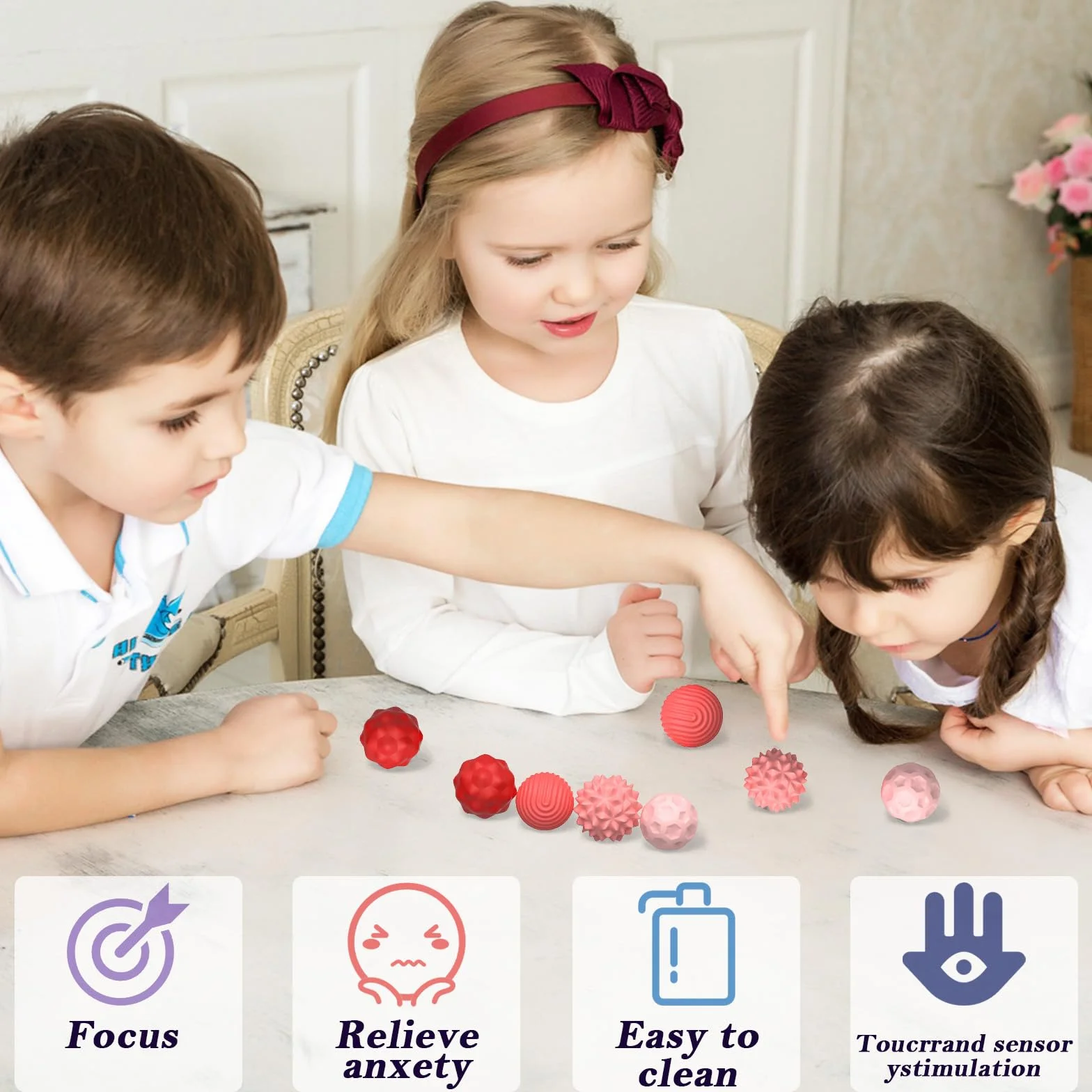 Magnetyczne kulki antystresowe, 8 szt., teksturowane, silikonowe, magnetyczne, sensoryczne, do umiejętności motorycznych, zabawna kula magnetyczna do ADHD, autyzmu i odprężenia (różowe)