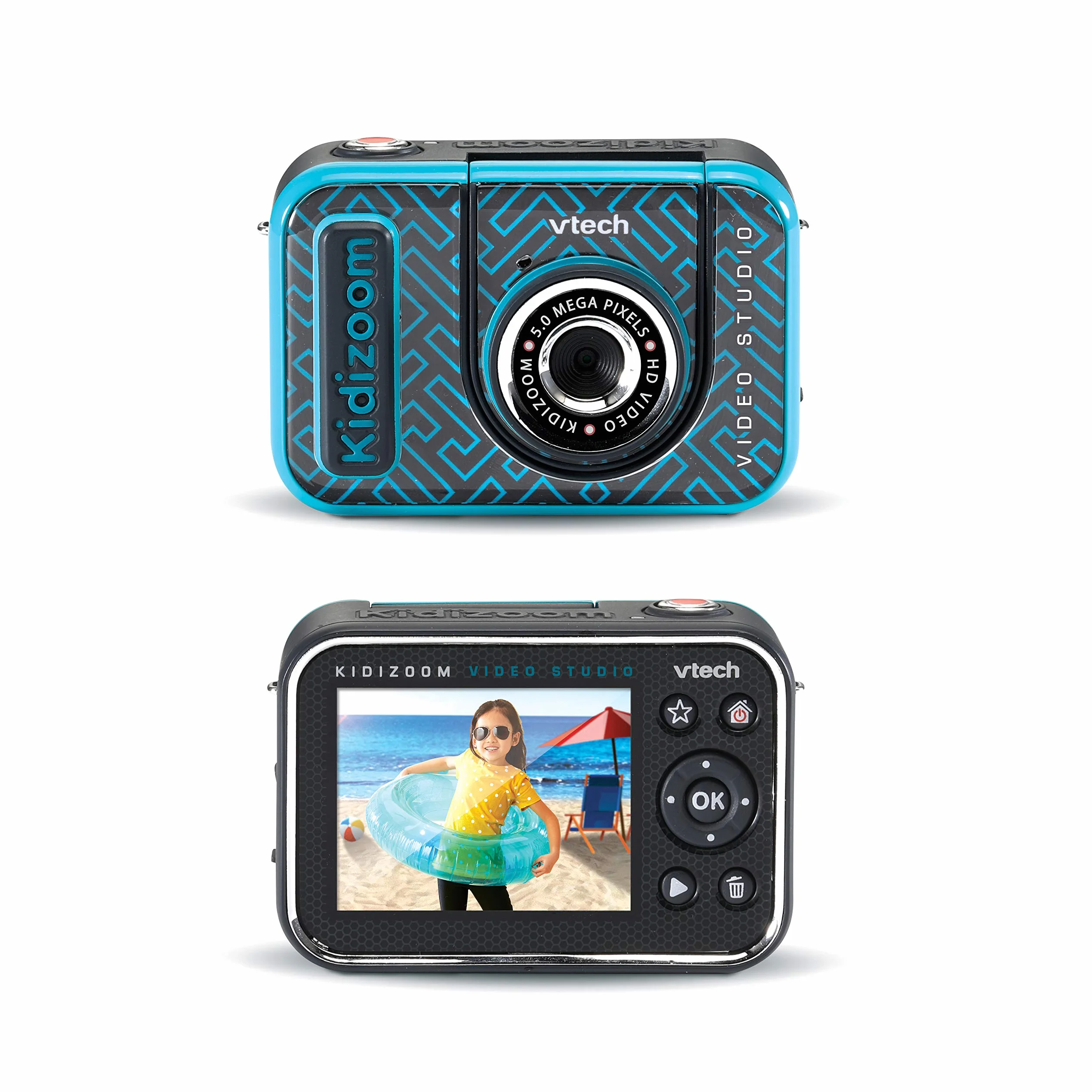 VTech - KidiZoom Video Studio HD, aparat cyfrowy dla dzieci, fotografia, selfie, wideo HD, kolorowy ekran ze statywem i zielonym tłem, prezent dla dzieci w wieku od 5 lat do 12 lat - Zawartość w