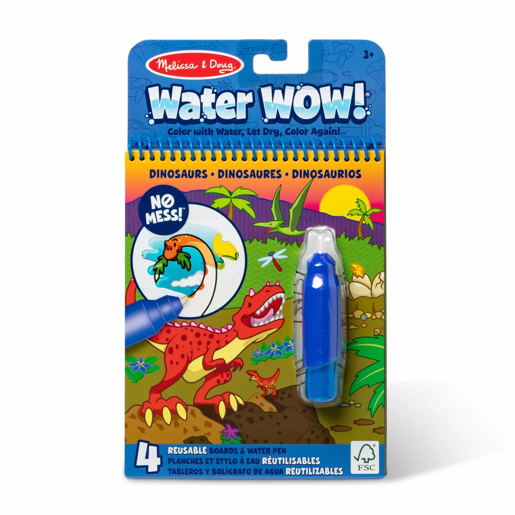 Melissa & Doug - Water Wow! dinozaur| kolorowanka wodna | Książka aktywności Dla dzieci| Tablice do kolorowania wielokrotnego użytku | zabawka podróżna | 3+ | prezent dla chłopca lub dziewczynki