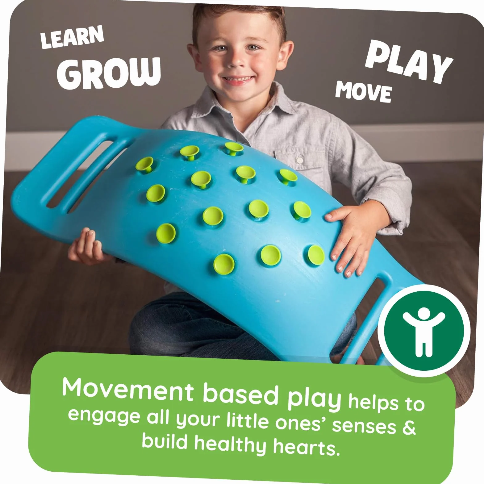 Fat Brain Toys Fat Brain Teeter Popper Blue, Wobble Balance Board, Tablica balansowa z wyskakującymi dźwiękami, zabawka przedszkolna dla dzieci, deska do skakania, rozwój umiejętności motorycznych brutto, tablica równoważąca dla dzieci w wieku 3 lat +