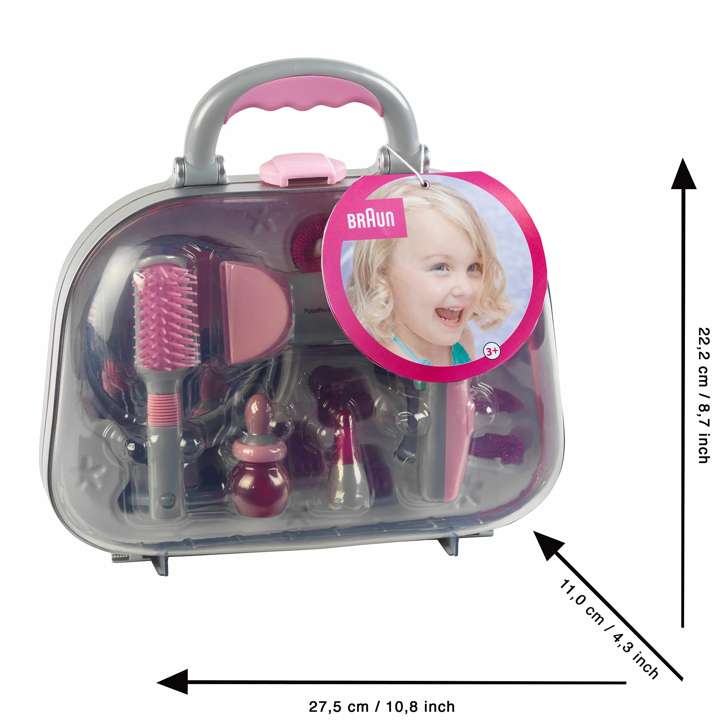 Theo Klein 5855 Braun Hairdresser's Case I with Mirror, Comb and Lots of Styling Accessories I with Battery - Powered Hairdryer I Toy for Children Aged 3 Years and up