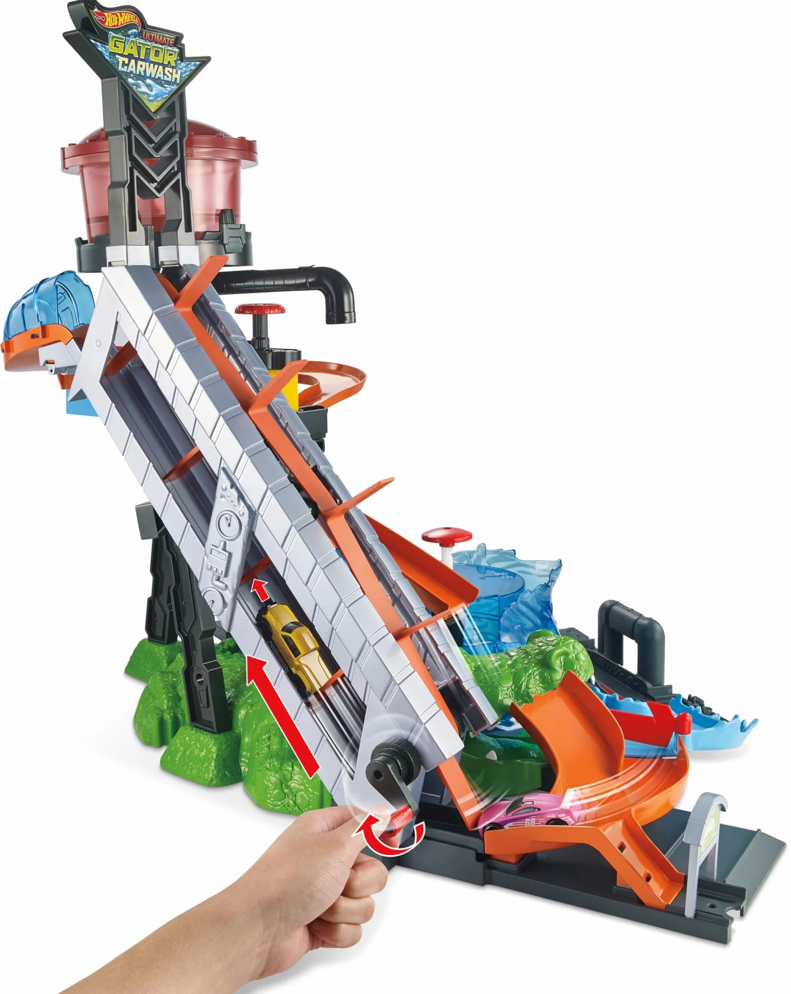 Hot Wheels City Myjnia samochodowa Atak krokodyla Zestaw do zabawy z funkcją zmiany kolorów samochodów Color Shifters, FTB67