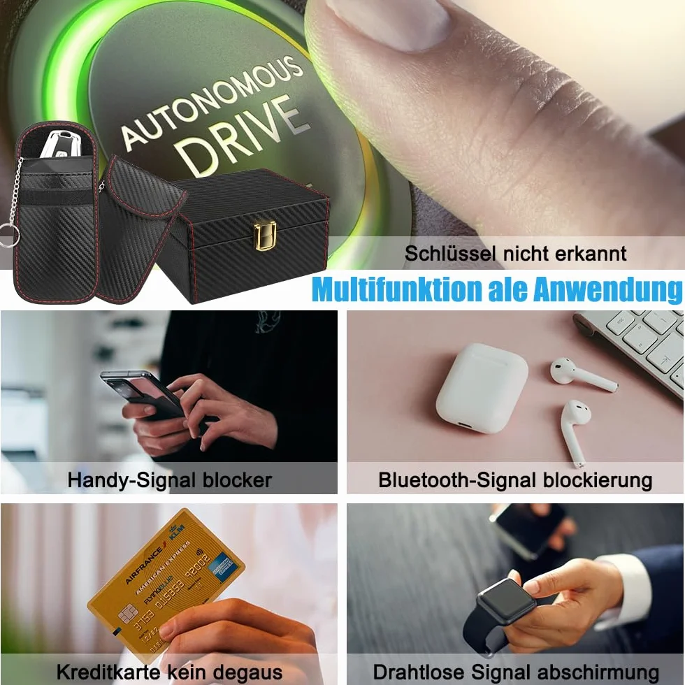 Diyife Keyless Go Faraday pudełko i sakiewka (2 czarne), na 5–7 kluczyków samochodowych, zabezpieczenie przed kradzieżą, blokada RFID, 14,0 × 12,3 × 7,4 cm