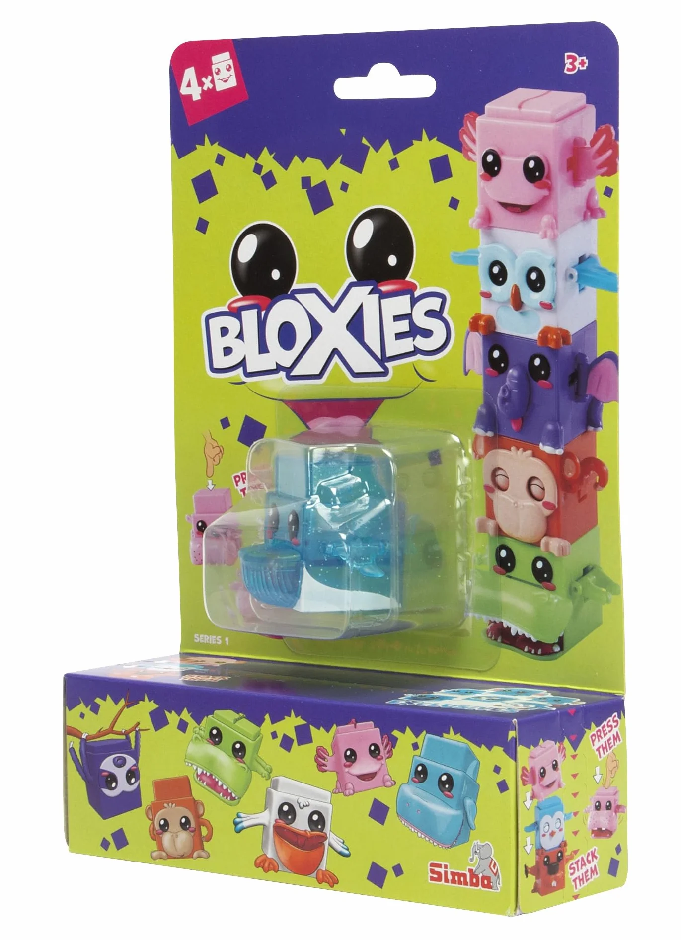 Simba 105952627 Bloxies figurka zwierzątka(4-pak)- klocki do układania w stos i kolekcjonowania z efektem ruchu, sensoryczna zabawka dla dzieci od 3 lat, losowy wybór w opakowaniu niespodzianka