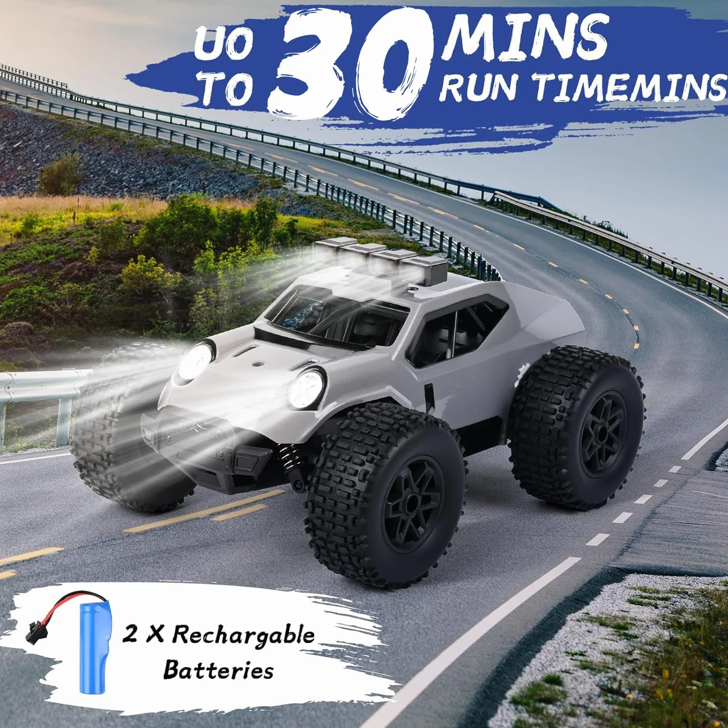 Comius Sharp Samochód zdalnie sterowany, 1/20 20km/h, szybki zdalnie sterowany samochód, pojazd terenowy z napędem na cztery koła ze światłami LED, prezent dla dzieci w wieku 7-14 lat (szary)
