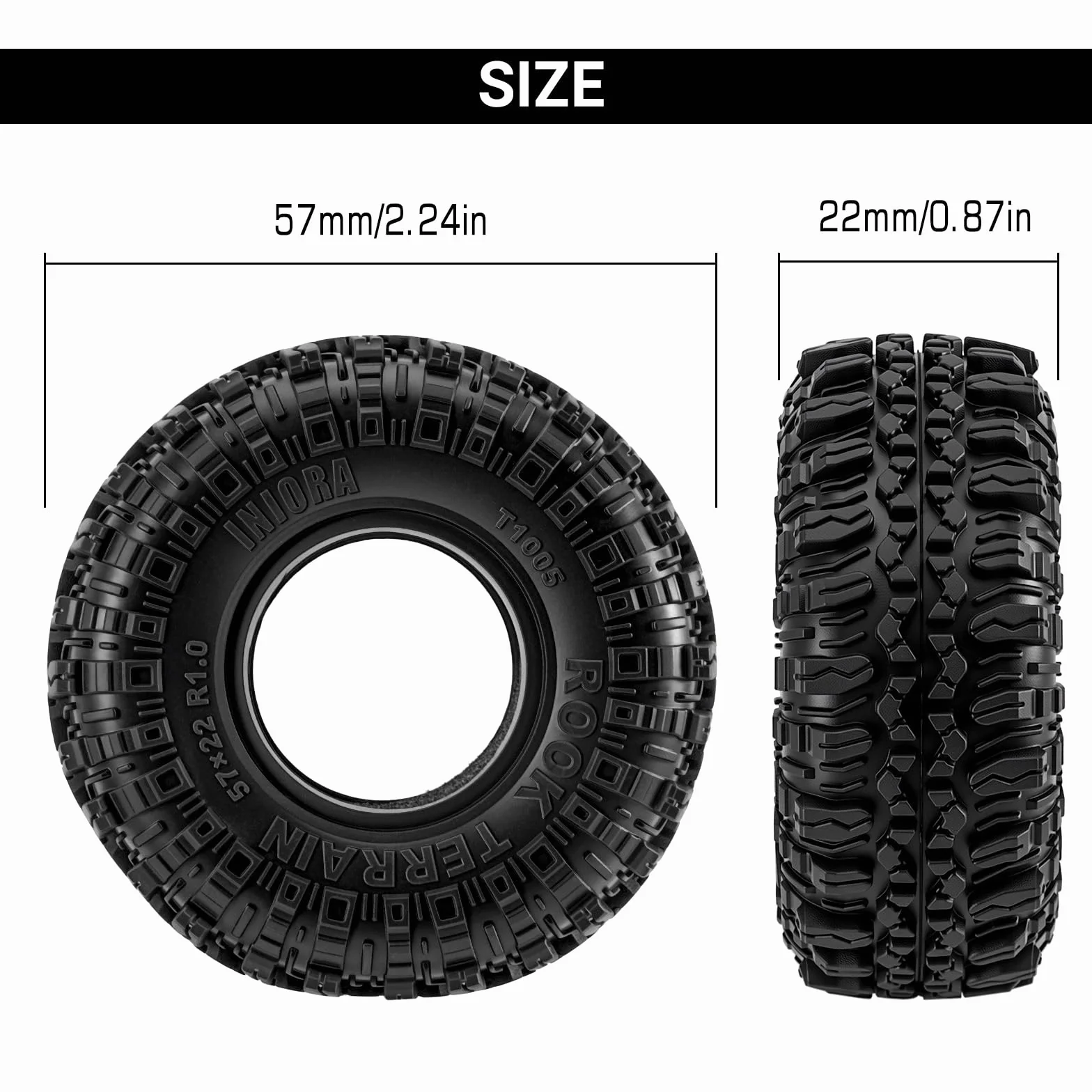 INJORA Zestaw 4 opon gąsienicowych z miękkiej gumy do samochodów osiowych 1/24 1/18 TRX4M RC SCX24 AX24 90081 Gladiator, T1005, S5