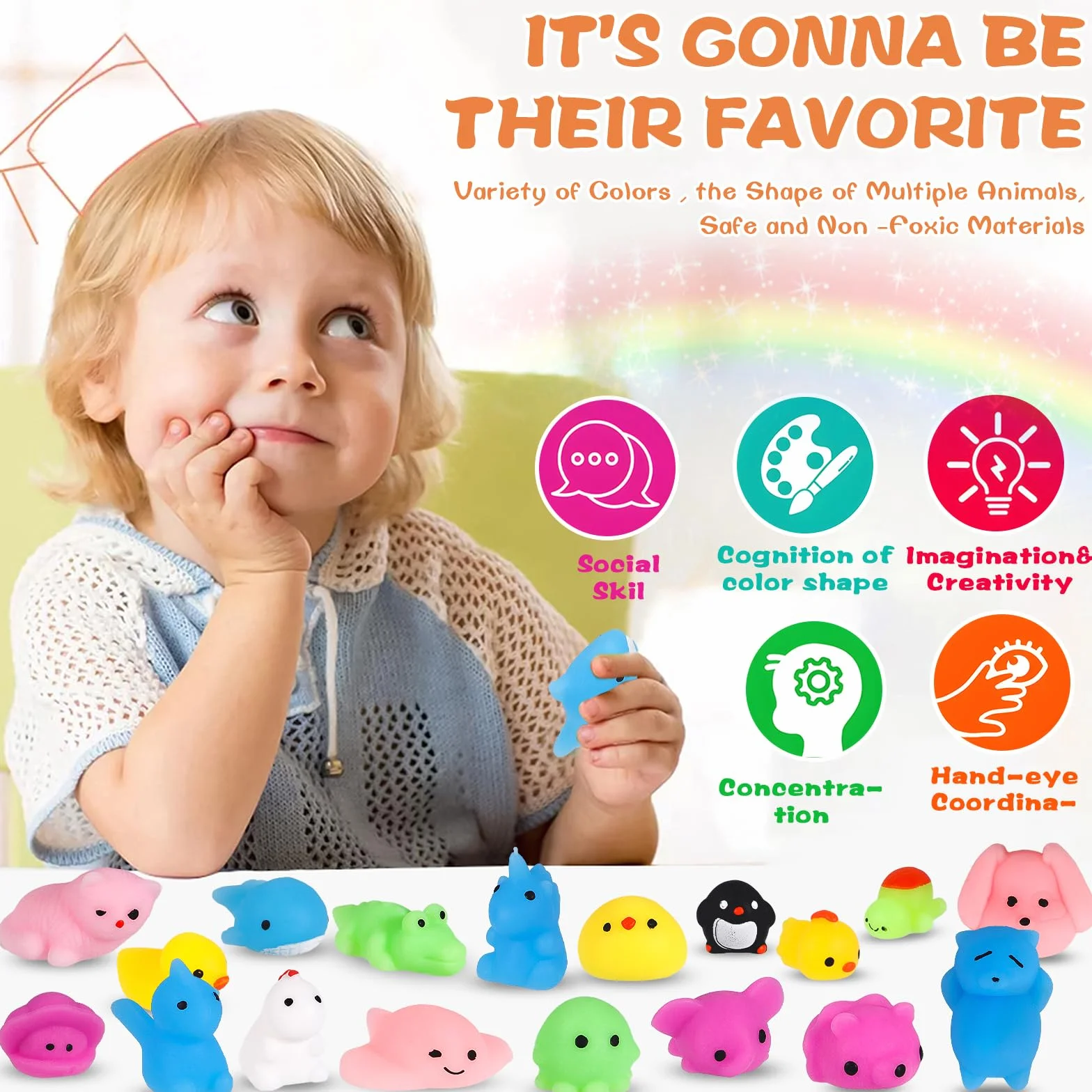 60 Sztuk Mochi Squishy Toy, Wycisnąć Zabawki, Śliczne Zabawki ze Zwierzętami do ściskania, Mini Zabawki do Zgniatania, Zabawki Antystresowe dla Dorosłych, Wypełniacze Wielkanocne