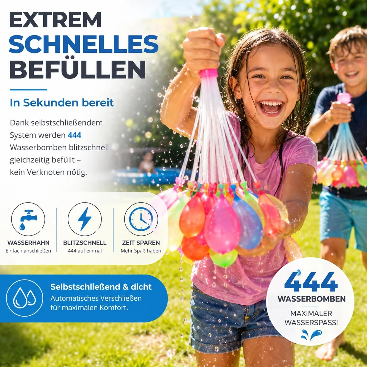 444 x samozamykające się bomby wodne, kolorowe, dla dorosłych i dzieci, szybkie napełnianie, balony