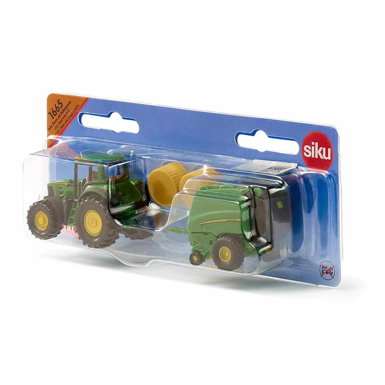 Siku 1665, John Deere Traktor z prasą do belowania, Z 2 belami siana, Metal,Tworzywo sztuczne, Zielony, Ruchome części