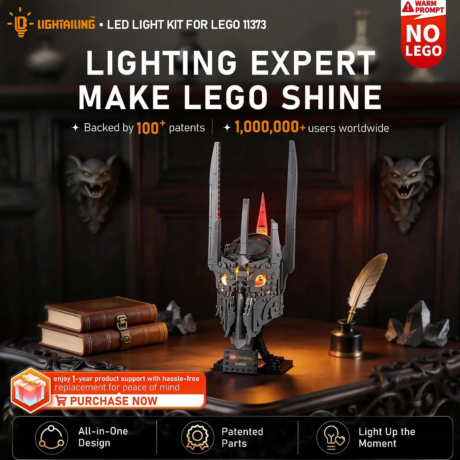 LIGHTAILING Zestaw świateł Led do Lego-11373 Ikony Władca Pierścieni: Hełm Saurona - Łatwa instalacja, ukryte okablowanie, gotowy do dekoracji domu i jako prezent (model nie jest w zestawie)