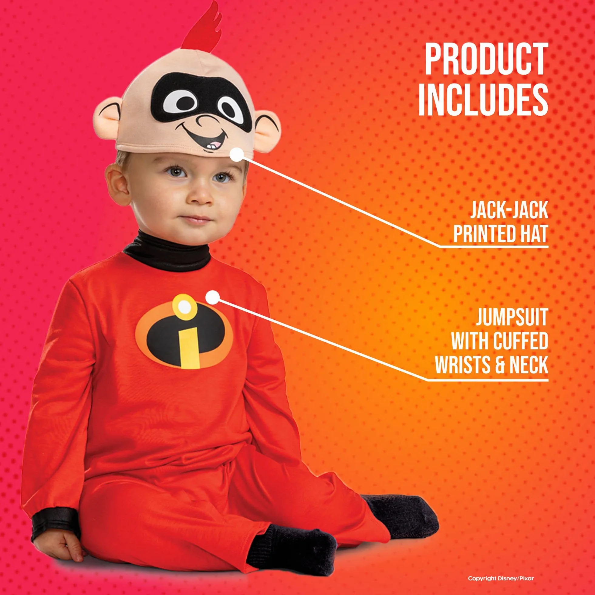 Disguise Oficjalny Strój Jack-Jack Iniemamocni Disney Pixar dla Niemowlęcia, Kombinezon Superbohater, 1-2 Lat