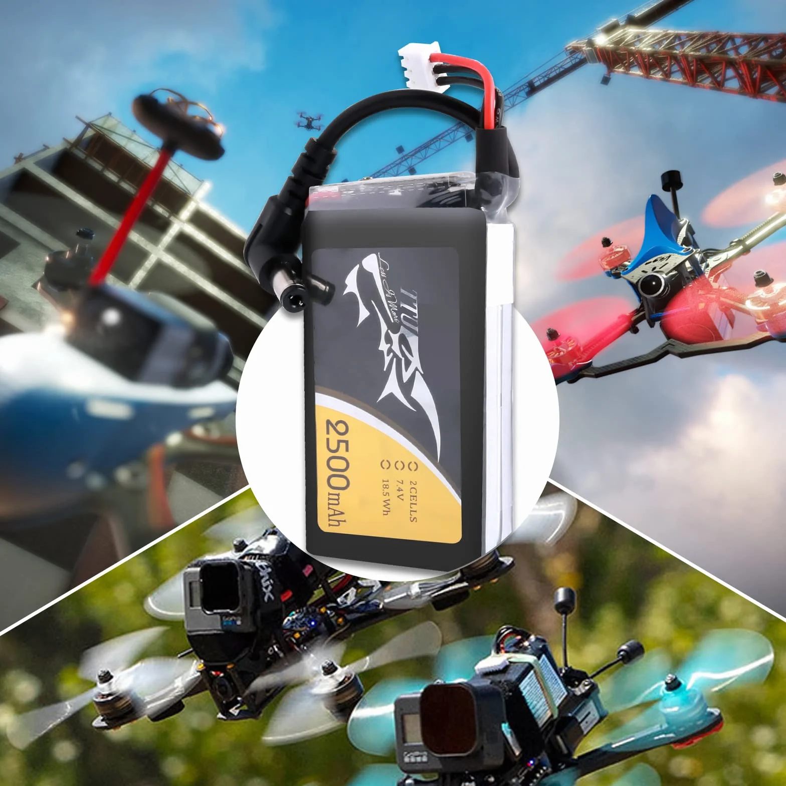 TATTU 2500 mAh 2S 7.4V Lipo akumulator z wtyczką DC5,5 mm do gogli Fatshark