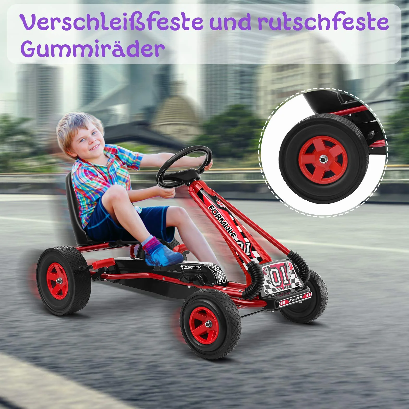 GOPLUS Gokart od 3 lat, gokart z regulowanym siedziskiem, bieg do przodu i do tyłu, samochód na pedały z gumowymi kółkami, elastyczne sprzęgło i hamulec ręczny, pojazd dla dzieci w wieku 3-8 lat