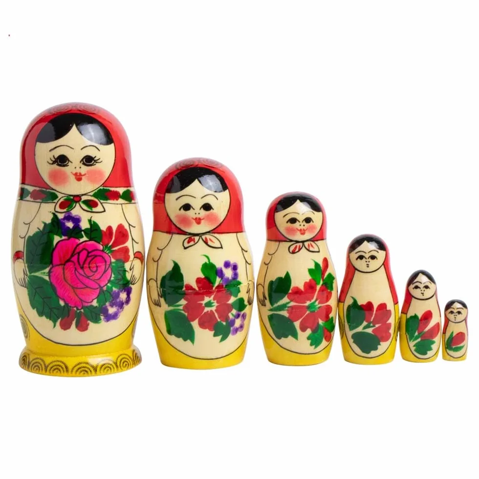 Semenovskaya Matrioszka 6 lalek wtykanych 13 cm - drewniana lalka