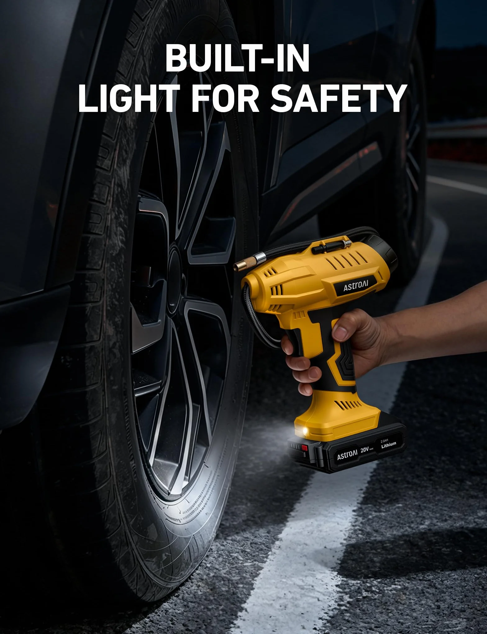AstroAI Bezprzewodowa sprężarka powietrza do pompowania opon, 20 V, zasilana baterią, 160 PSI, przenośna pompa ręczna, 12 V, cyfrowy manometr
