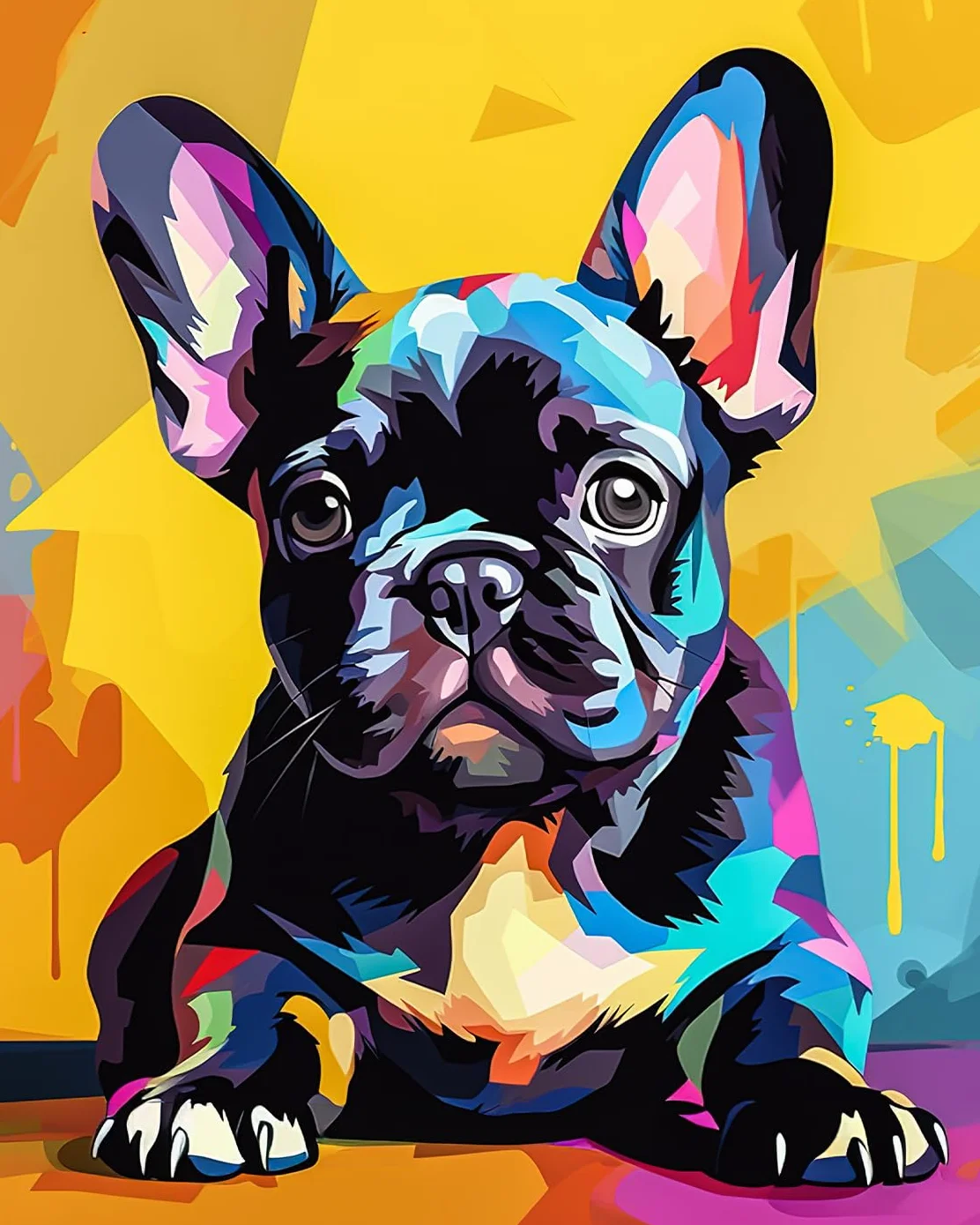 TISHIRON Malowanie według liczb, buldog francuski dla dorosłych i dzieci – szczeniaki na płótnie, zestaw dla początkujących, 40 x 50 cm