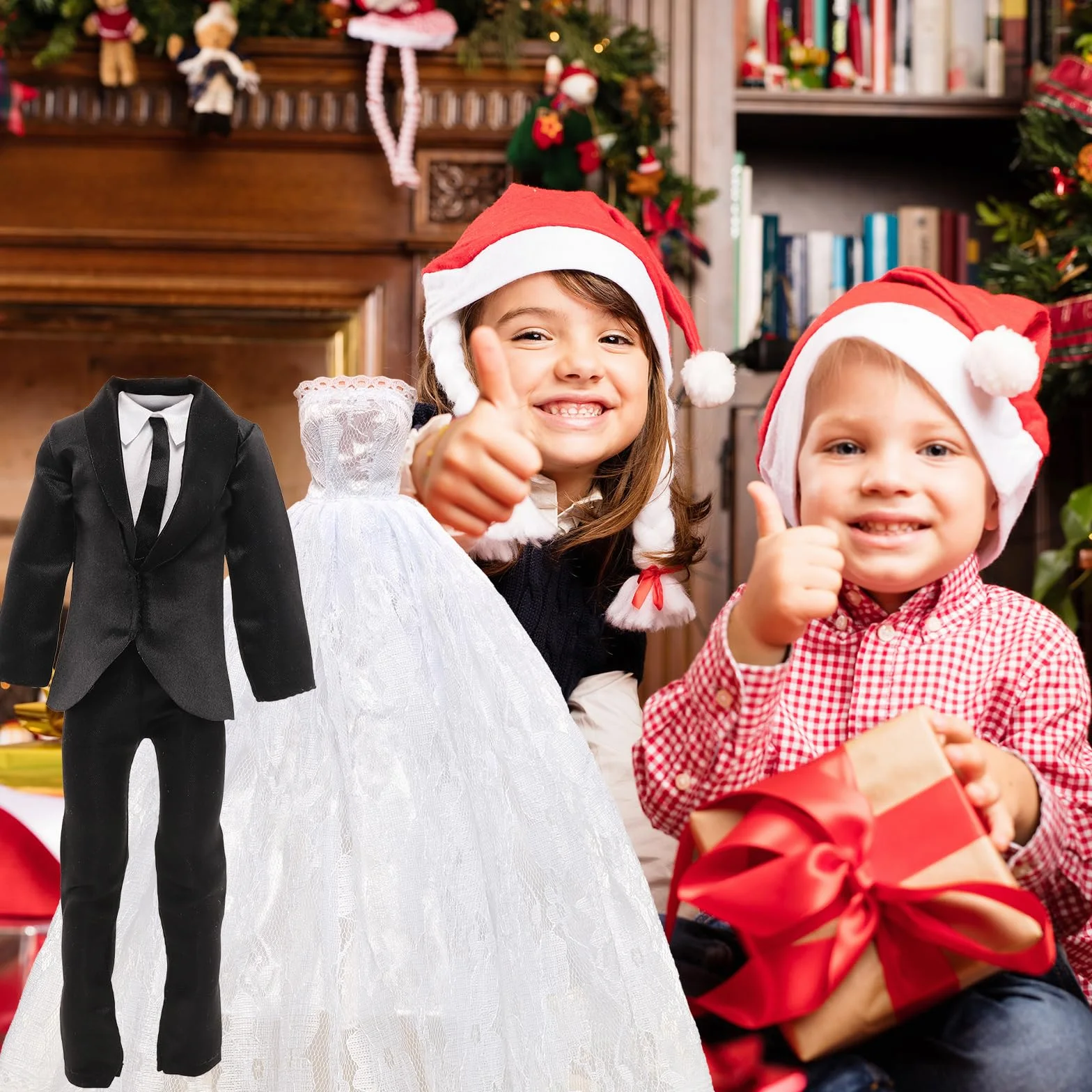 Miunana Piękne stroje ślubne dla lalek, sukienka ślubna z welonem, buty na ślub dla lalek o wysokości 30 cm