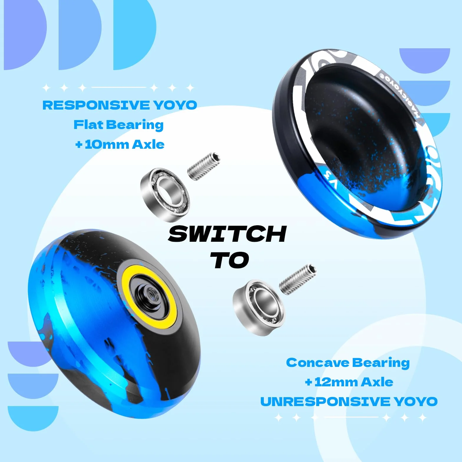 MAGICYOYO Profesjonalne JoJo V3 Responsywne dla Dzieci, Dual Purpose z Niereagującym Trybem, Metalowe z Zestawem Łożysk, 12 Sznurków + Torba (Czarno-Niebieska)
