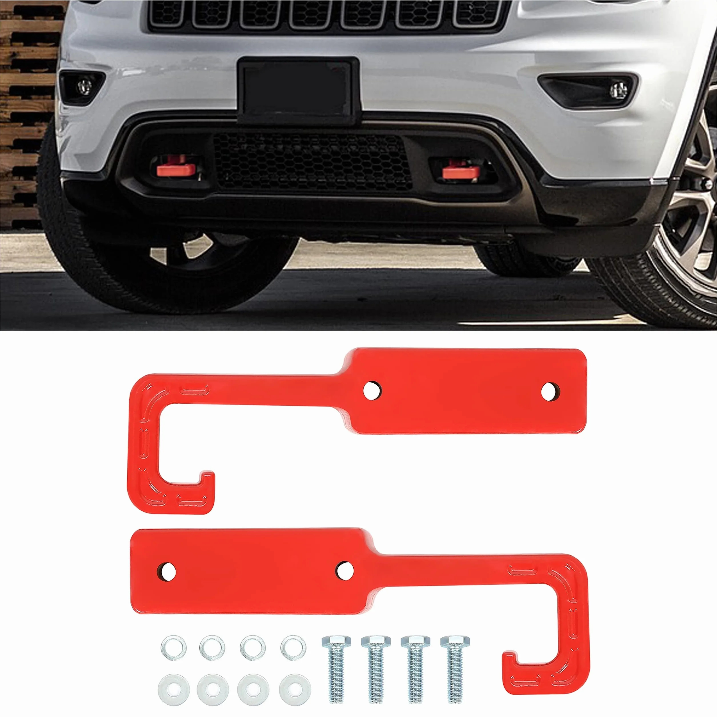 KUAFU Hak holowniczy kompatybilny z 2015-2022 Jeep Grand Cherokee przednia czerwona stal