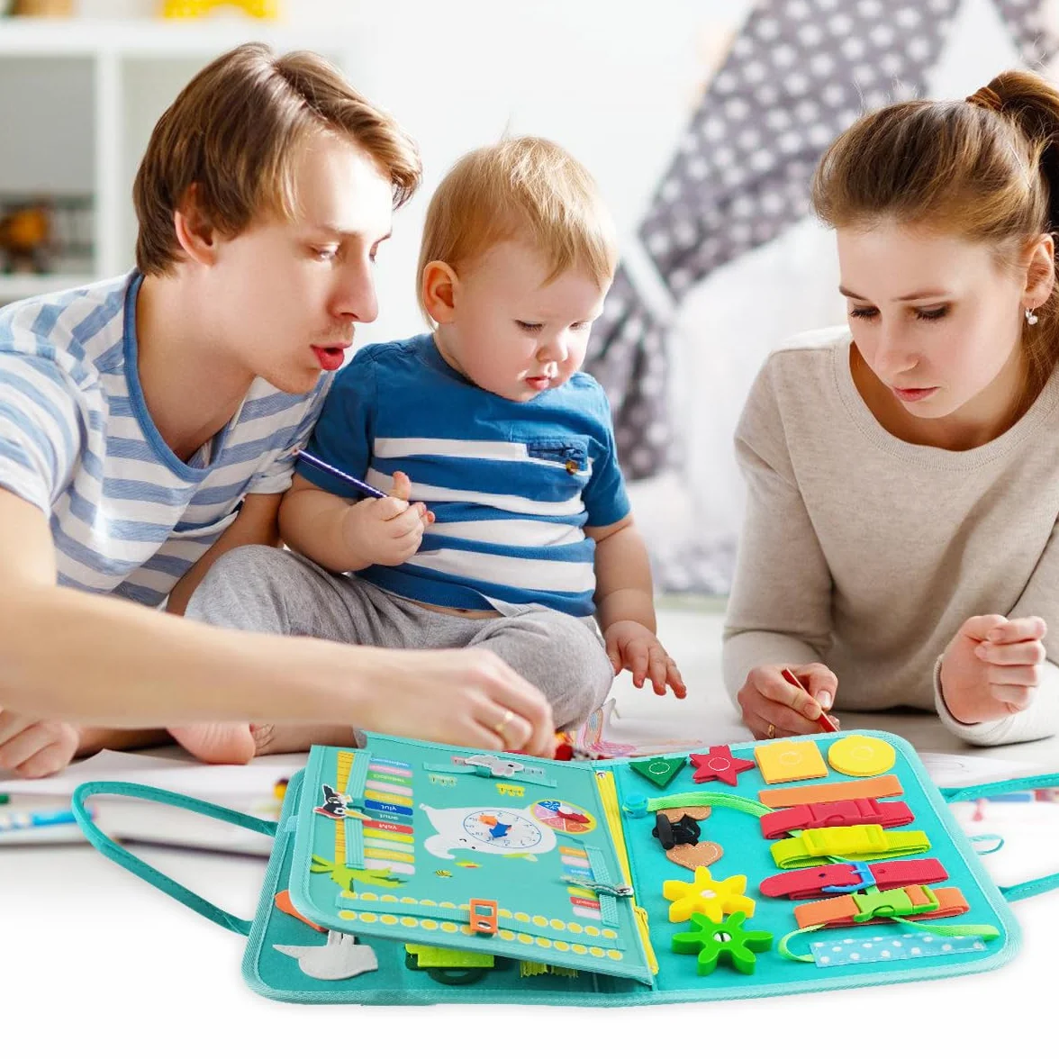 Montessori Busy Board zabawka motoryczna dla małych dzieci, 4-warstwowa deska do aktywności od 2 lat, dla dziewczynek i chłopców, książka o aktywności dla dzieci od 1, 2, 3, 4 lat, zabawka edukacyjna,