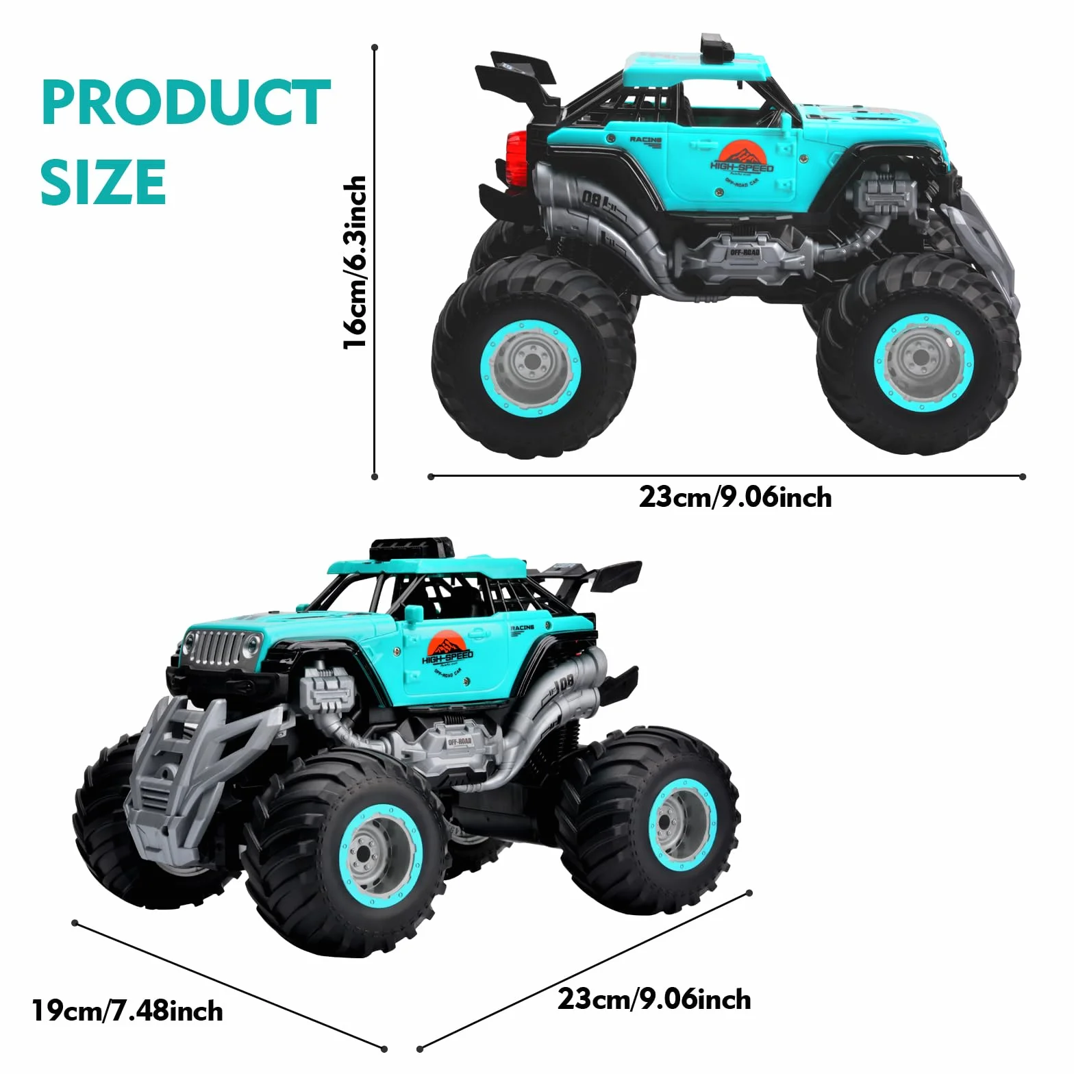 iBlivers Samochód Zdalnie Sterowany, Zdalne sterowanie Monster Truck, 2.4GHz All Terrain RC Cars, zdalne sterowanie Monster Car z 2 bateriami, Spray RC Truck dla chłopców 4-7 8-12 i dziewcząt