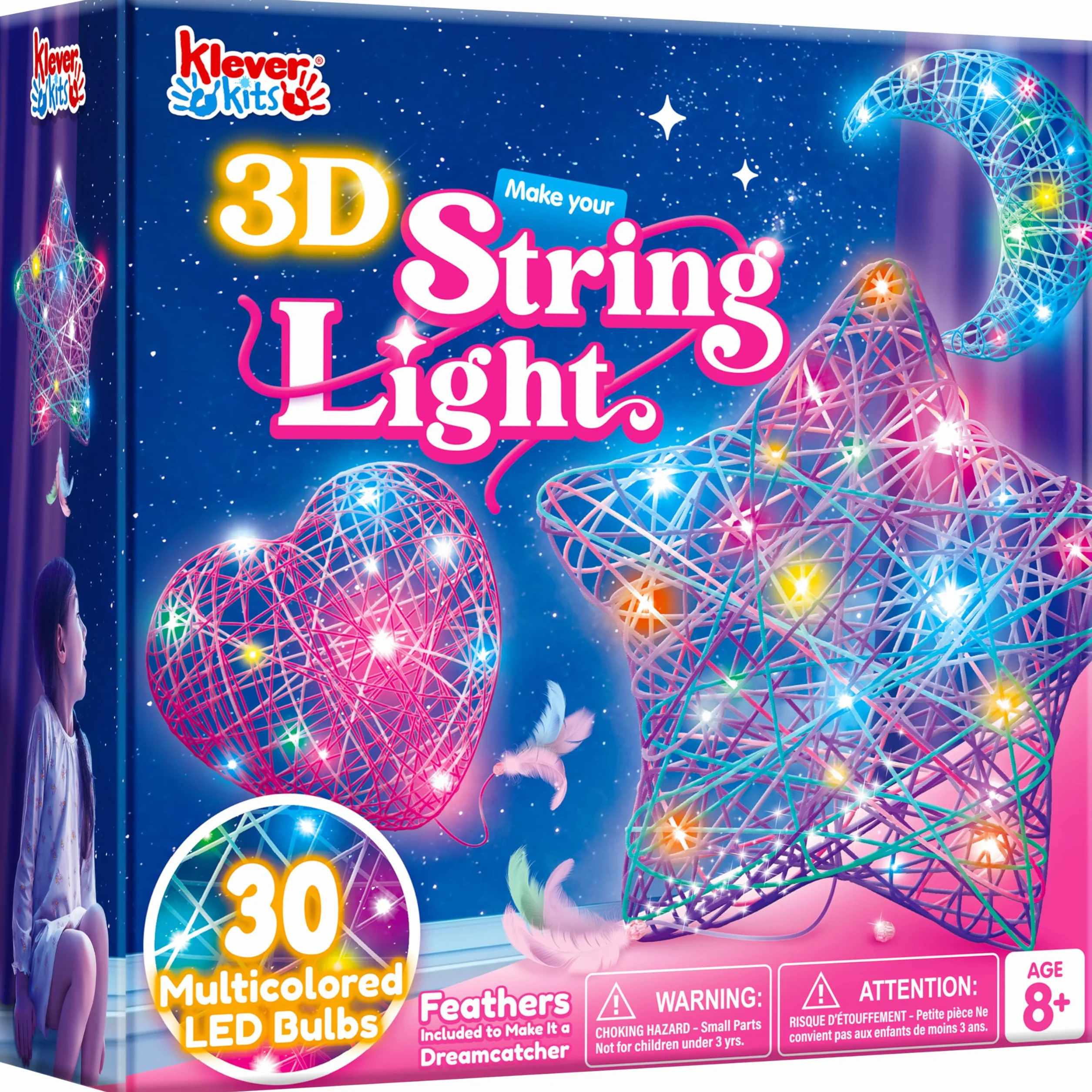 Klever Kits Zestaw nici 3D dla dzieci 8-12 lat, majsterkowanie dla chłopców i dziewczynek, 30 żarówek LED
