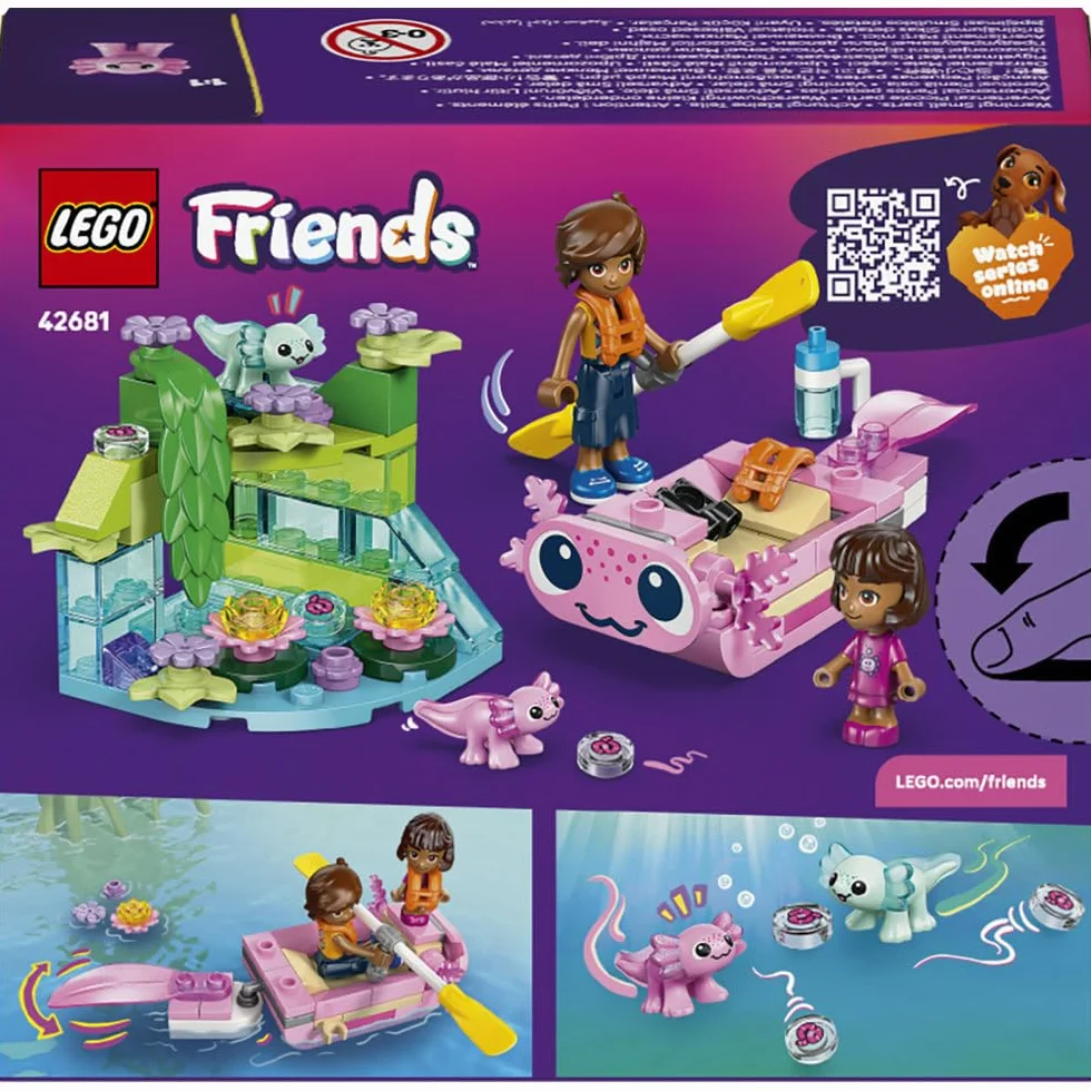 LEGO Friends Przygoda na aksolotlowej łodzi, klocki dla 5-latki z łódką, minilaleczką i mikrolaleczką, zabawka dla dziecka do odgrywania ról, pomysł na prezent dla dziewczynki od 5 lat i chłopca 42681