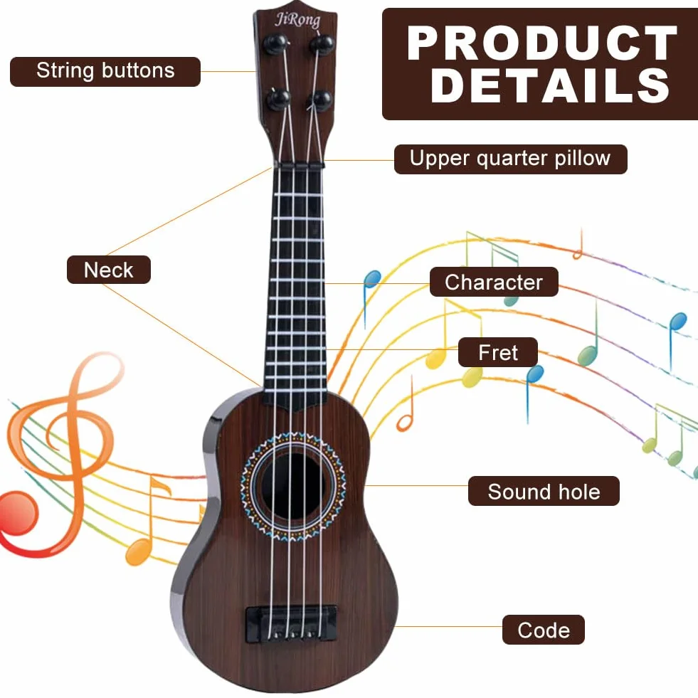 Ukulele zabawka dla dzieci, 36 cm Gitara zabawkowa z 4 regulowanymi strunami, Instrument muzyczny ukulele dla dzieci, mini gitara muzyczna zabawki edukacyjne dla chłopców dziewczynek prezenty (D)